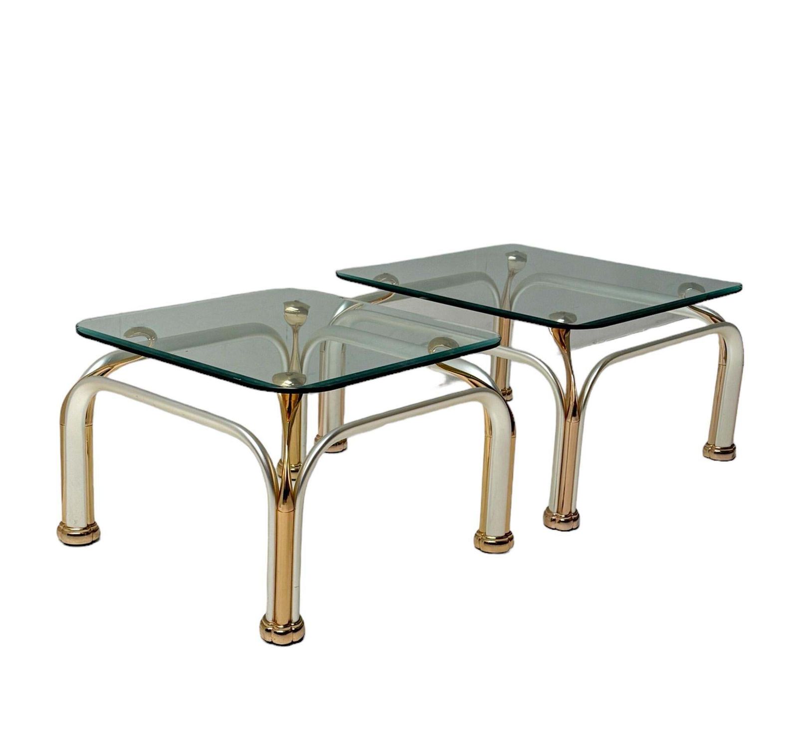 Two Hollywood Regency Side Tables With Original Beveled Glass Tops, 1980s photo for sale