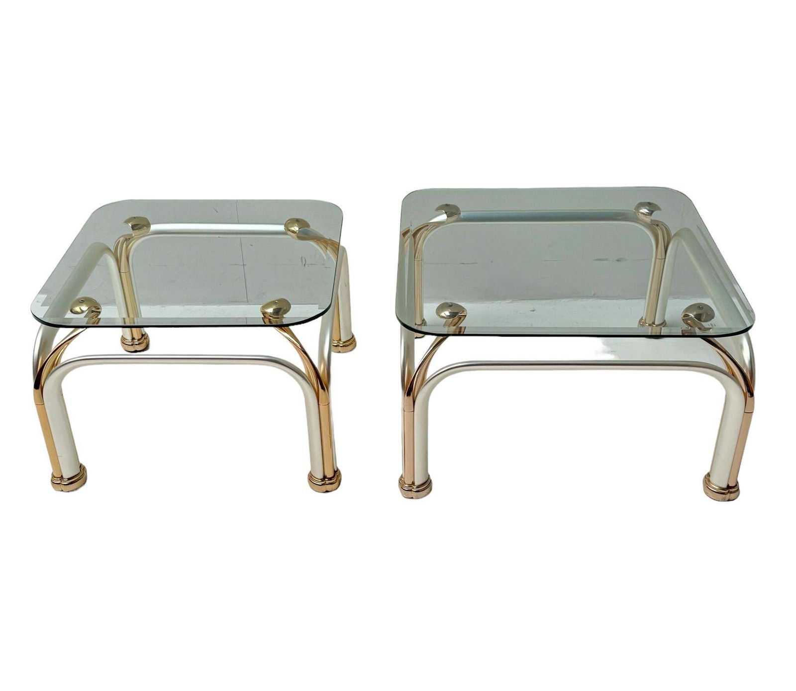 Two Hollywood Regency Side Tables With Original Beveled Glass Tops, 1980s photo Furniture