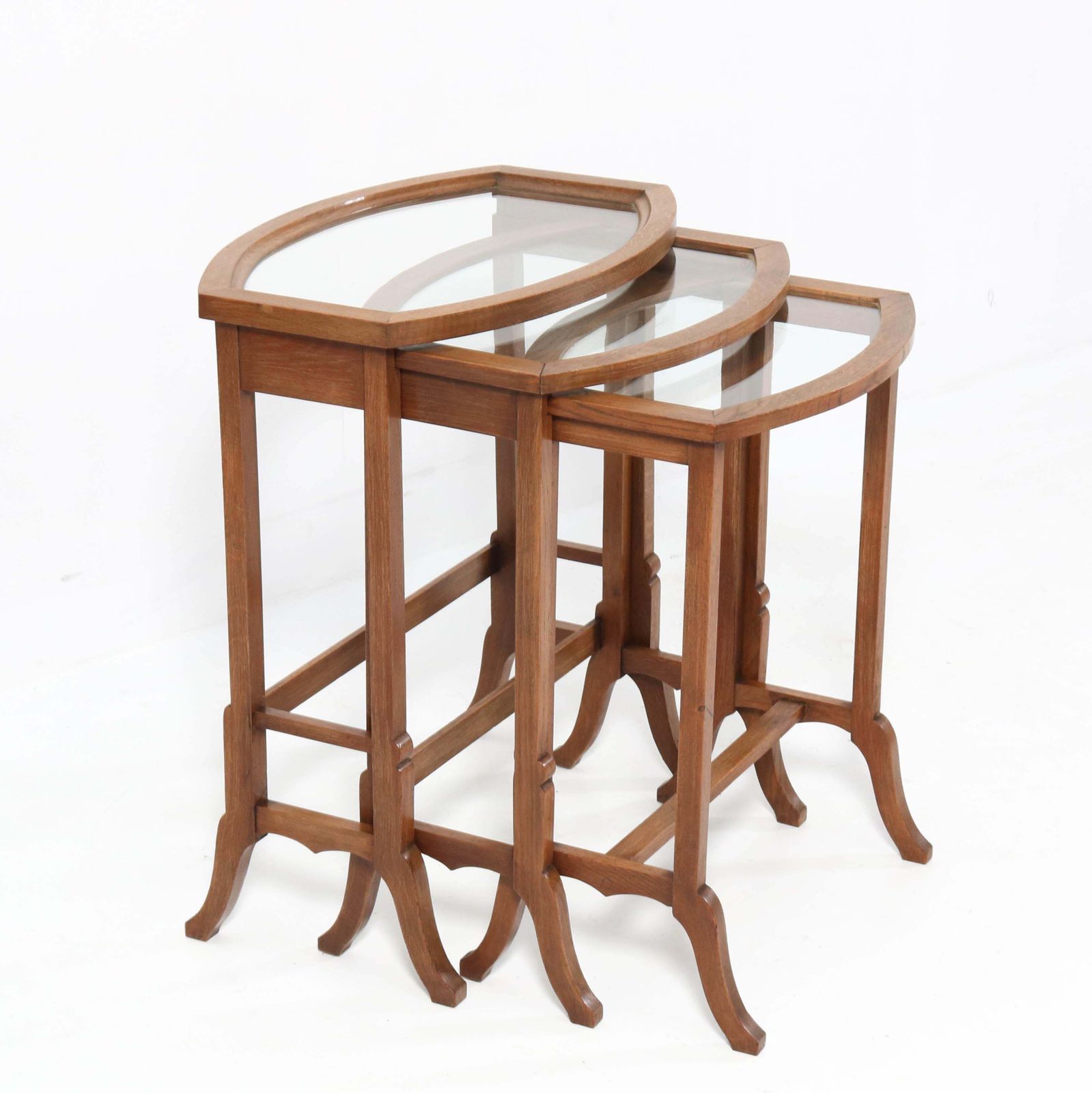 Oak Art Nouveau Nesting Tables With Glass Tops, 1900s photo for sale