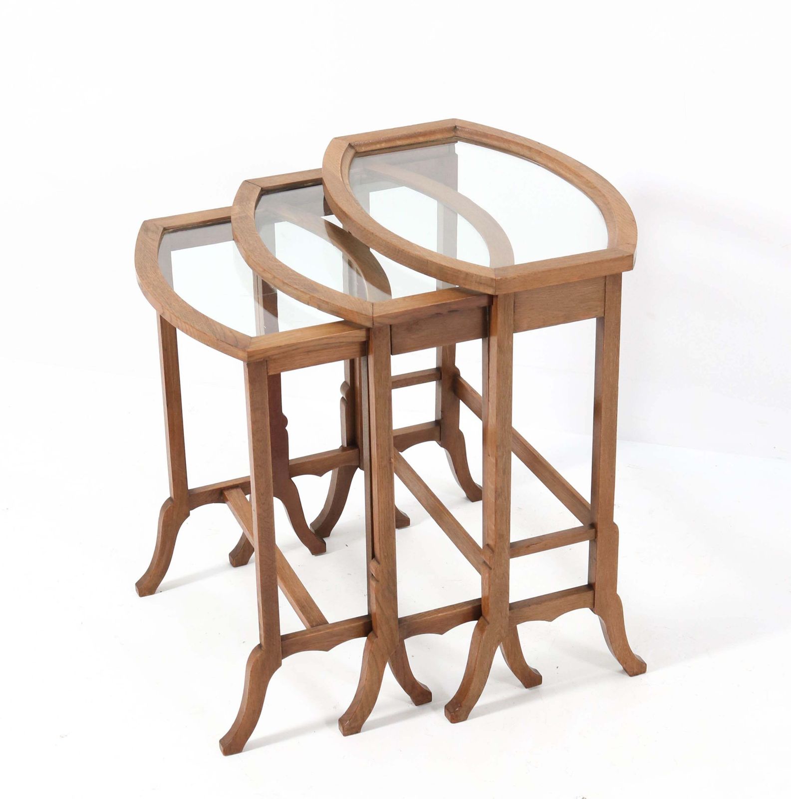 Oak Art Nouveau Nesting Tables With Glass Tops, 1900s photo vinterior