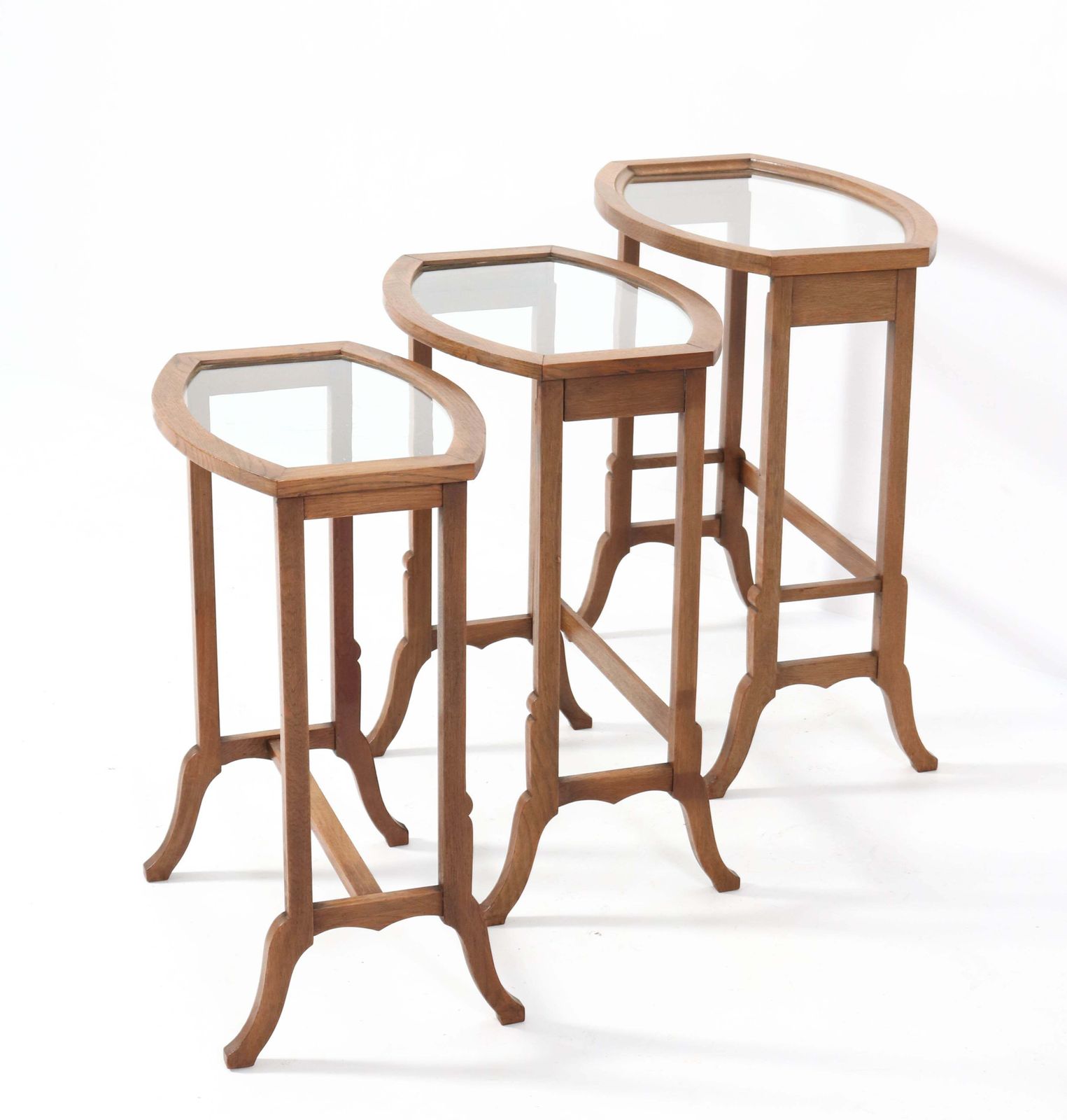 photo furniture Oak Art Nouveau Nesting Tables With Glass Tops, 1900s