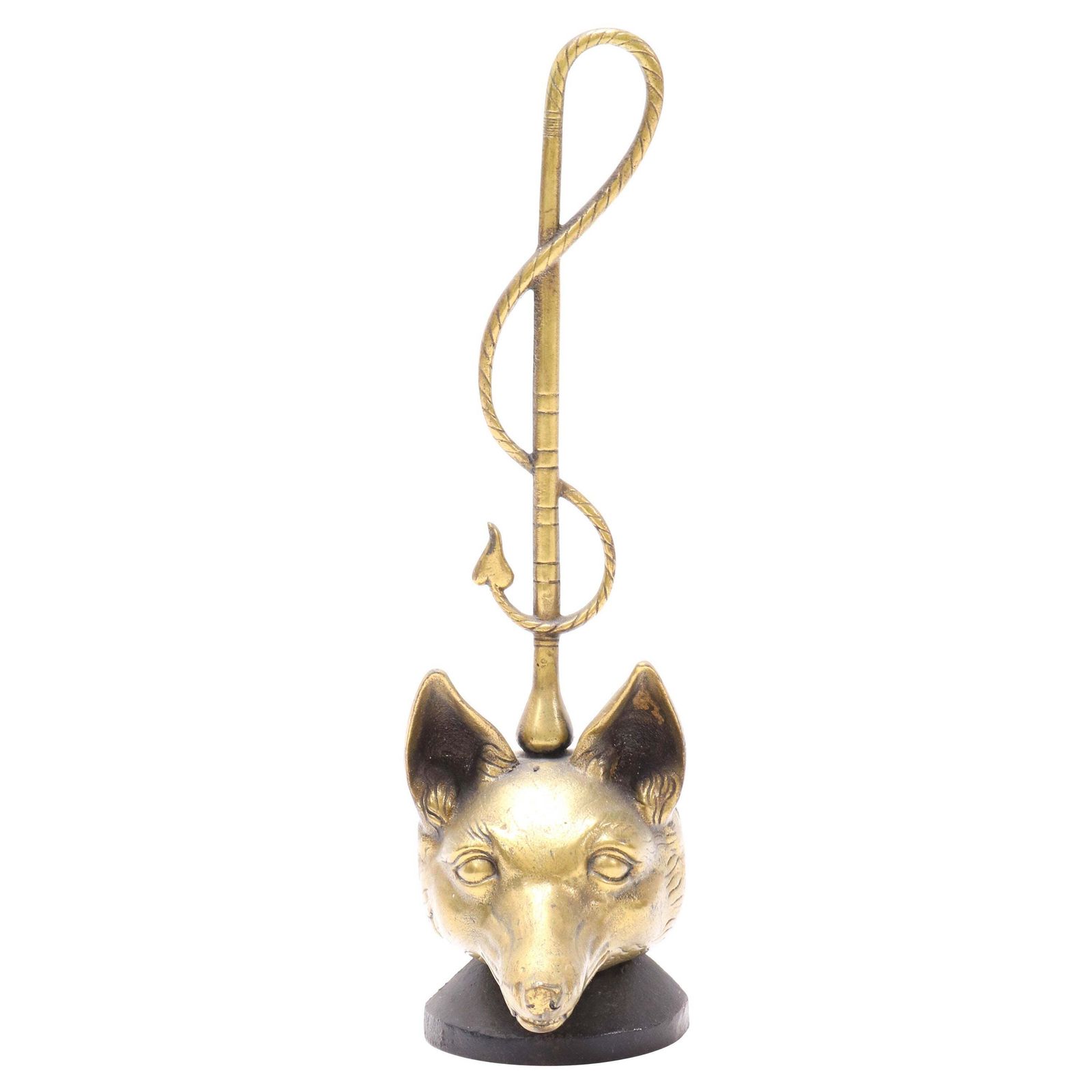 Brass And Iron English Fox Head Door Stop By Peerage, 1920s