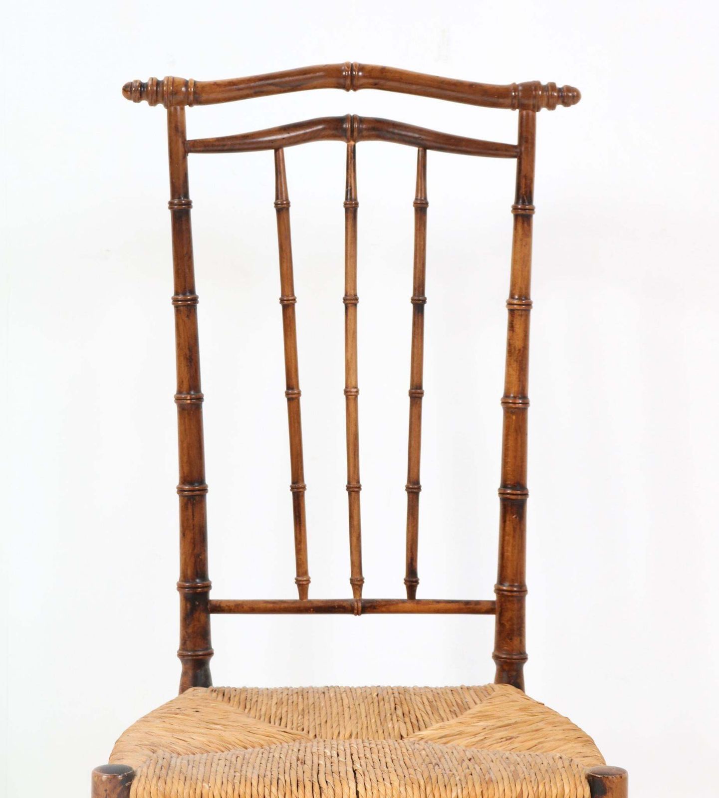 photo for sale Four Beech Mid Century Modern Faux Bamboo High Back Dining Room Chairs, 1970s