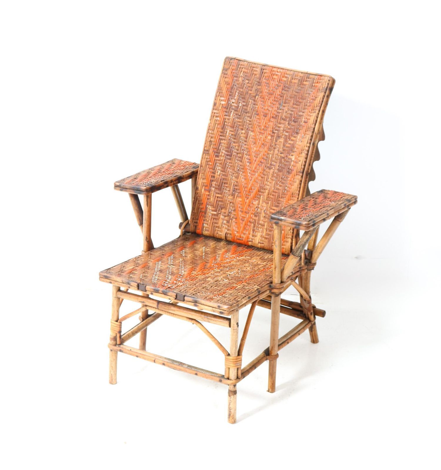 Rattan Art Nouveau Children's Folding Deck Chair Or Lounge Chair, 1900s photo vinterior