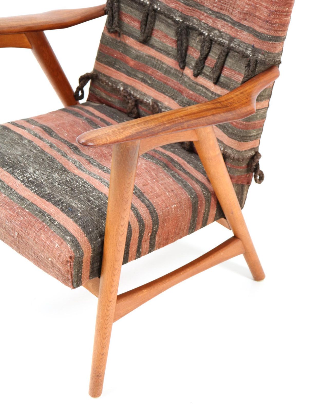 Teak Mid Century Modern Lounge Chair With Kilim Upholstery, 1960s photo vinterior