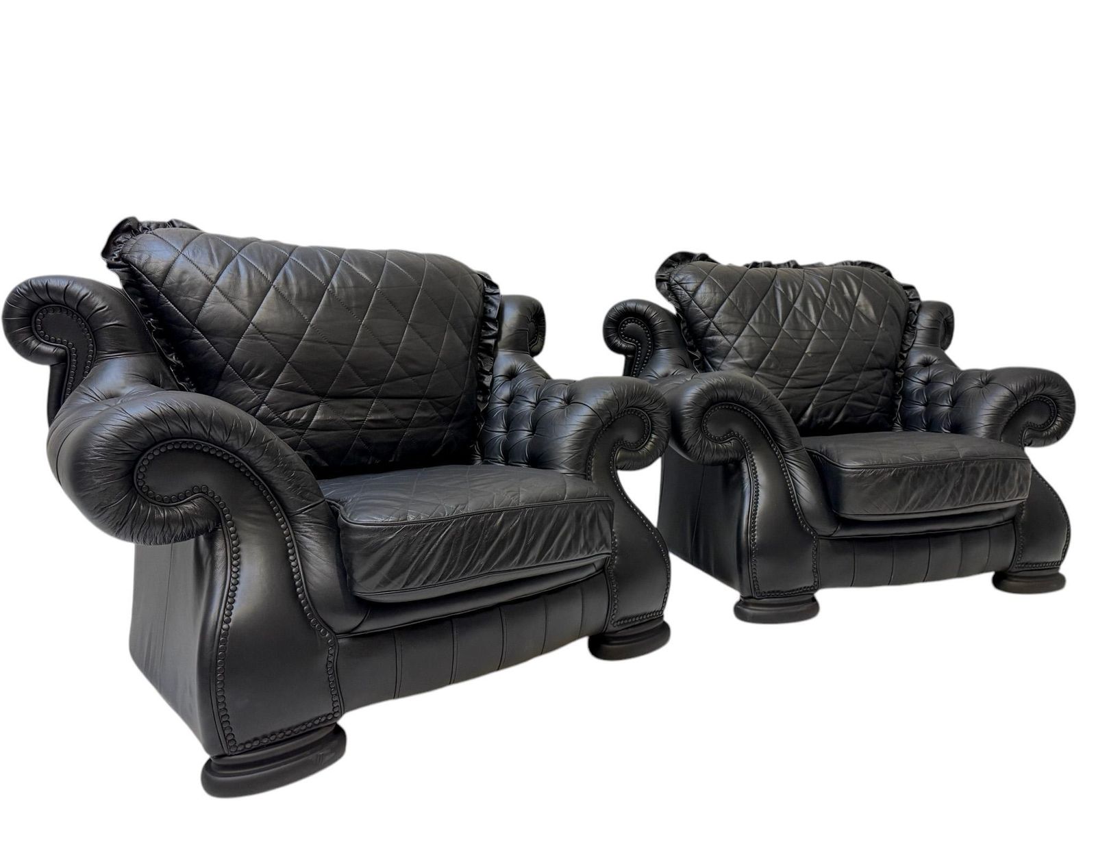 Two Extra Large Mid Century Modern Chesterfield Style Lounge Chairs, 1980s photo furniture