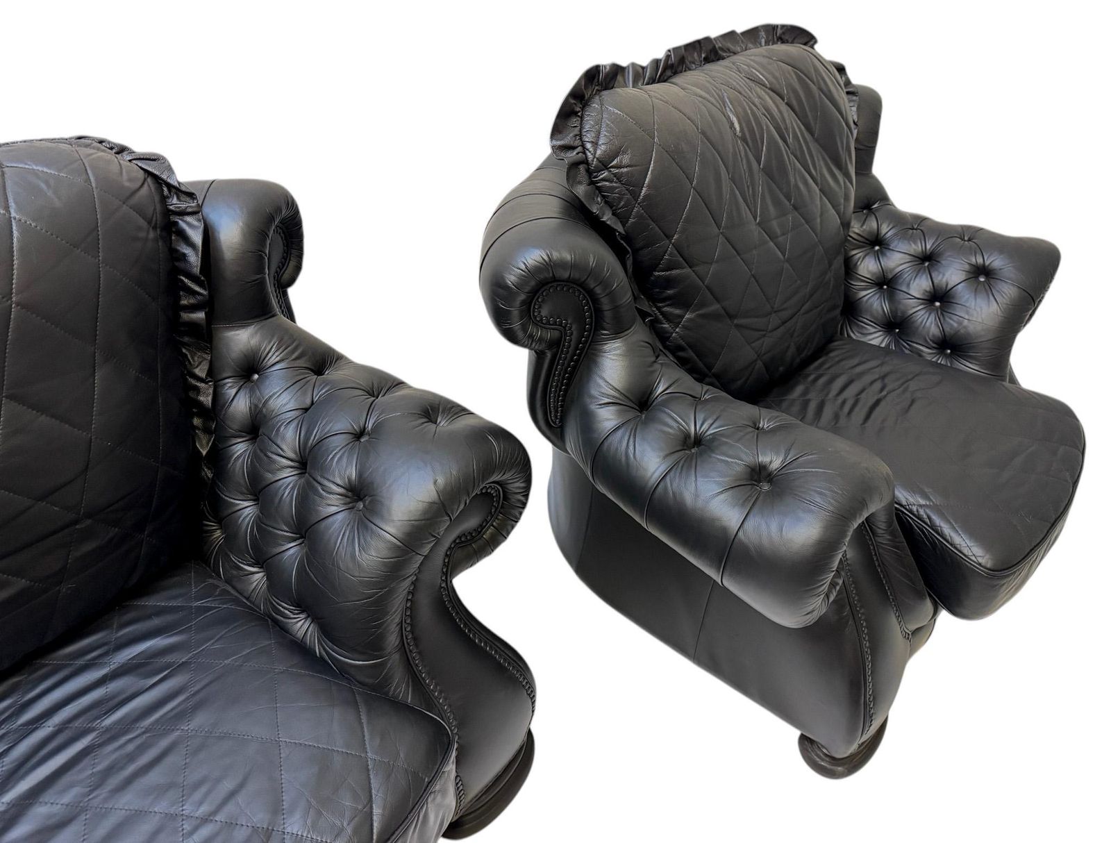 Furniture Two Extra Large Mid Century Modern Chesterfield Style Lounge Chairs, 1980s photo
