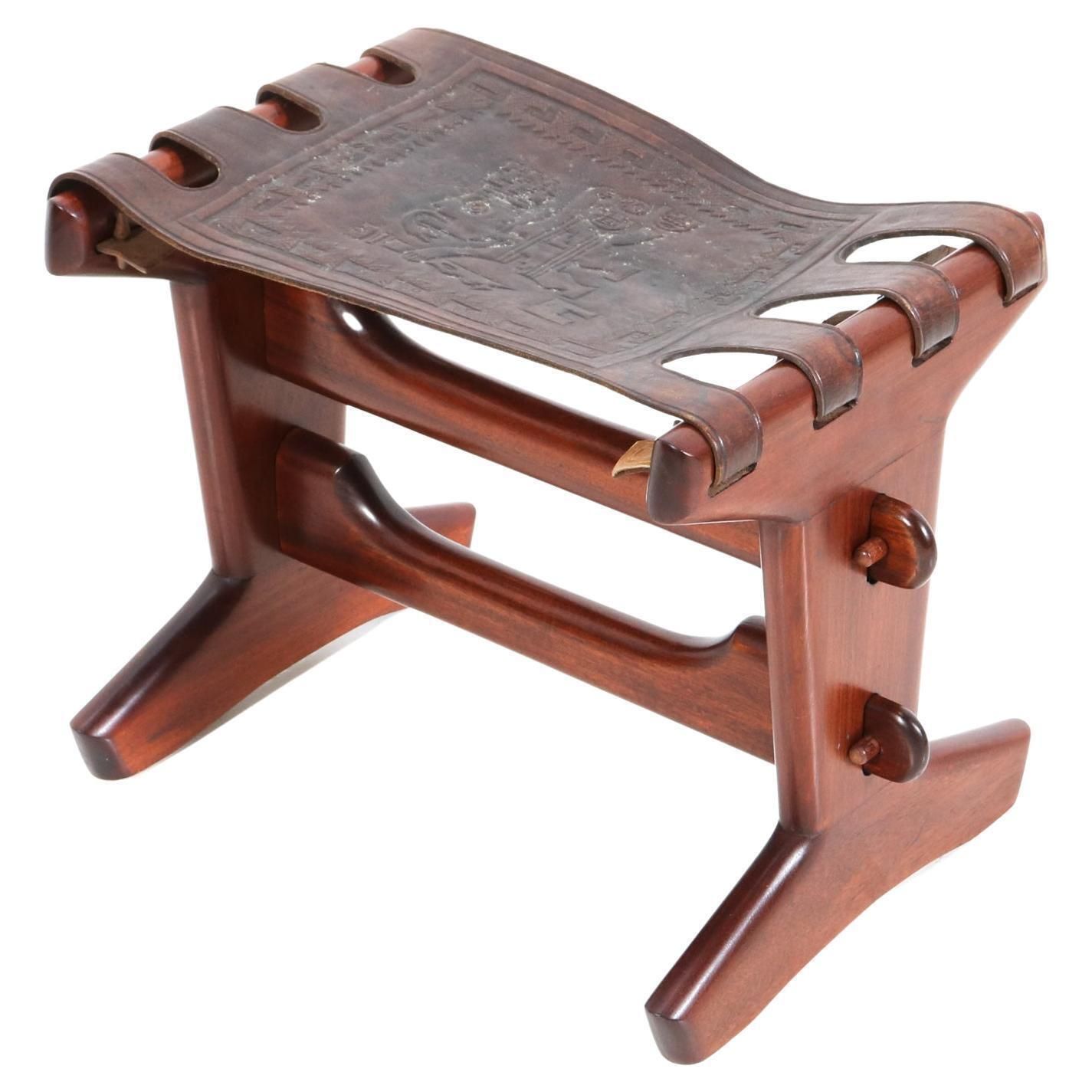 Walnut Mid Century Modern Stool By Angel Pazmino For Muebles De Estilo, 1960s