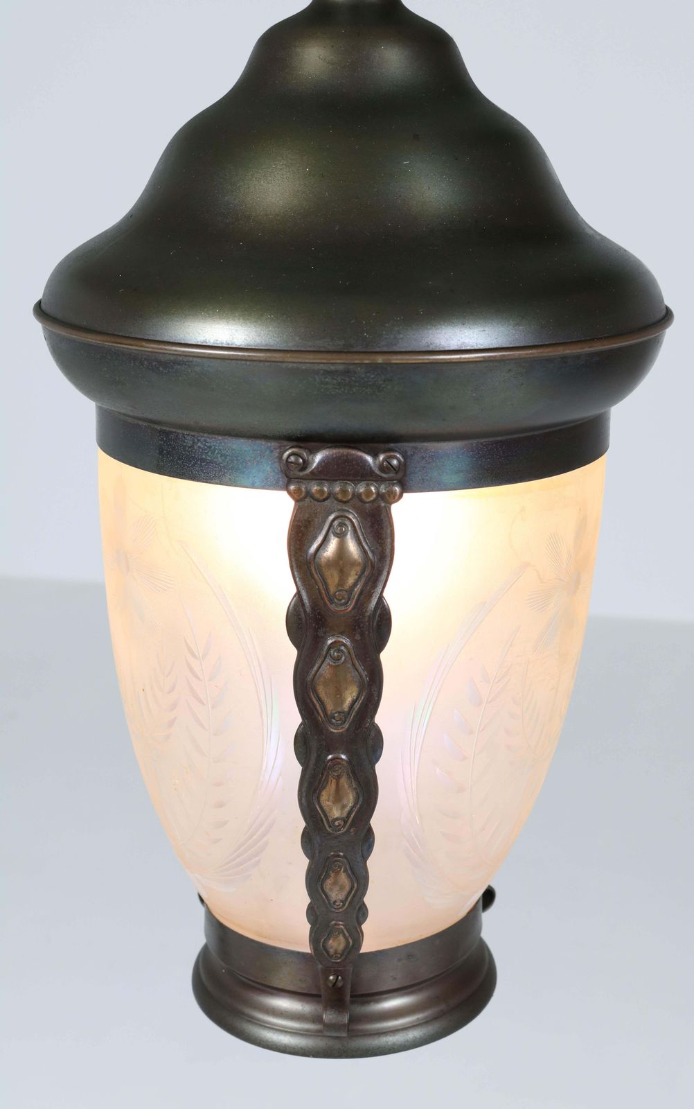 Lighting Brass Art Nouveau Lantern Or Pendant Lamp With Petrol Glass Shade, 1900s photo