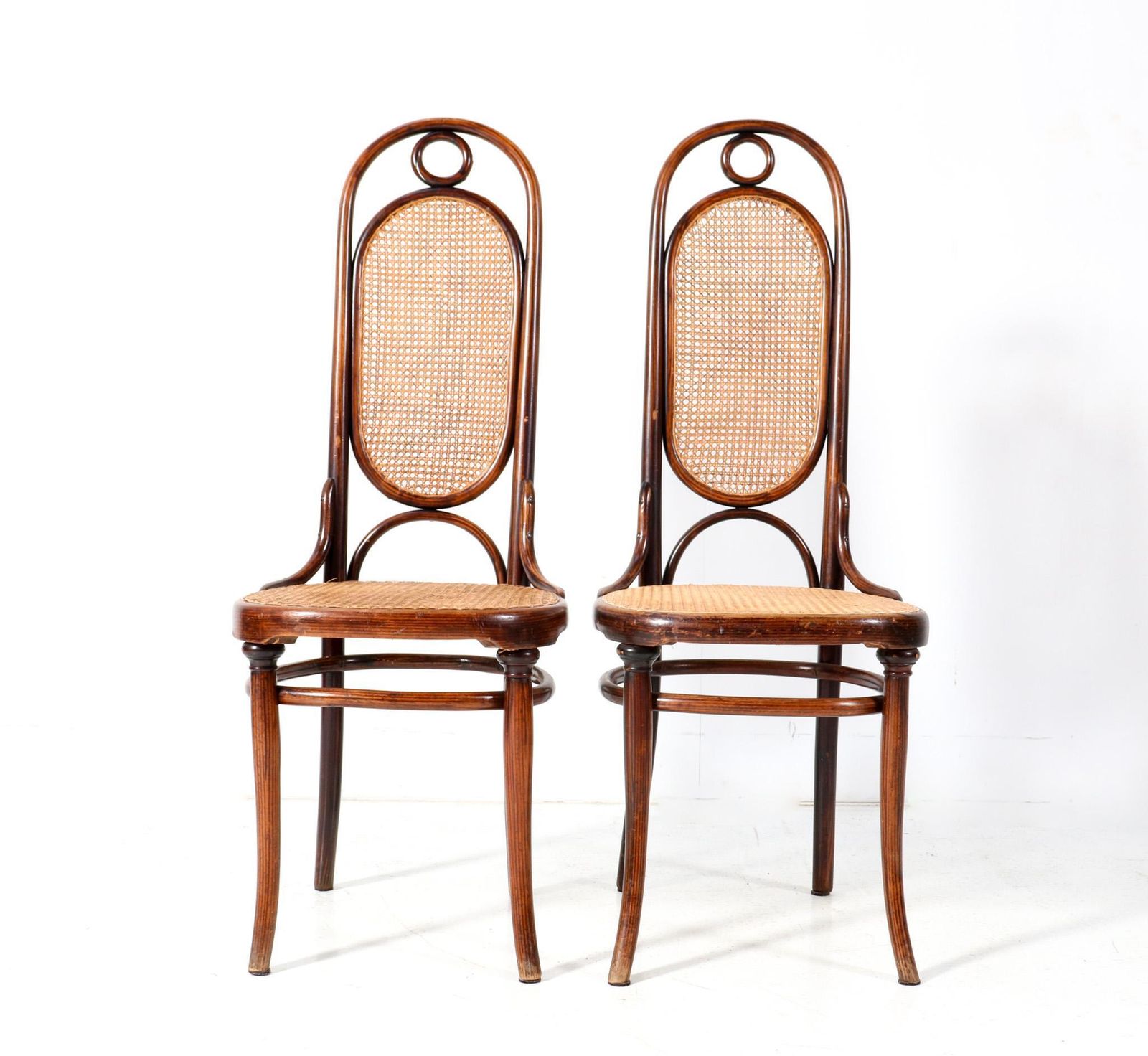 Pair Of Beech Art Nouveau High Back Chairs Model 17 By Michael Thonet, 1890s photo furniture