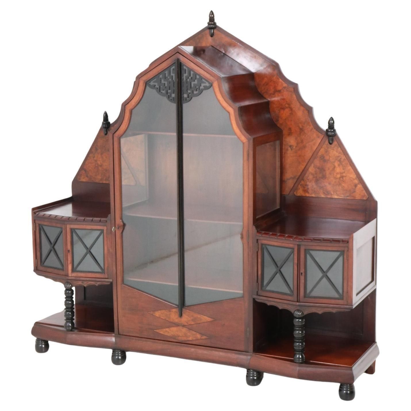 Walnut Art Deco Amsterdamse School Vitrine Or China Cabinet By Max Coini, 1920s