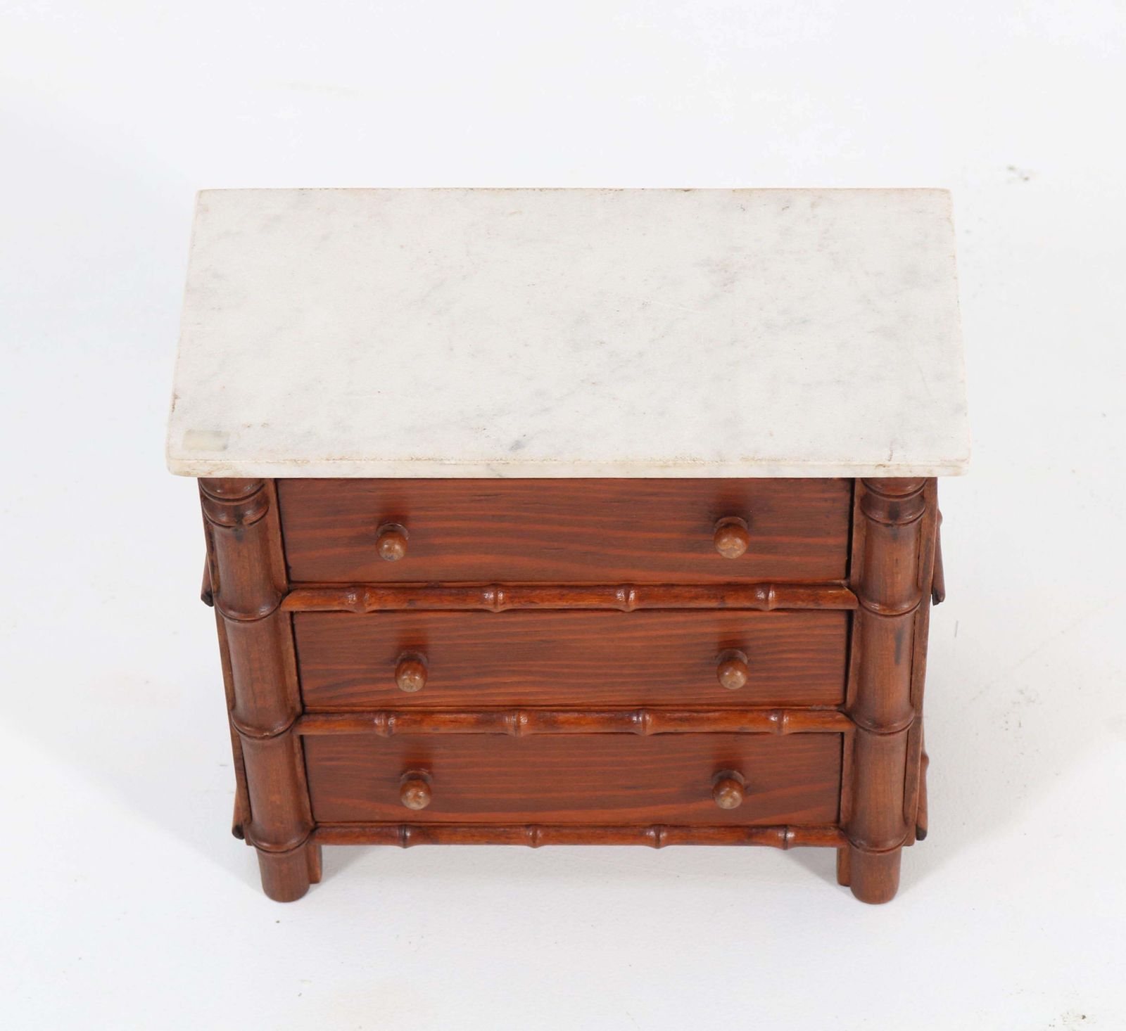 Pine French Faux Bamboo Miniature Chest Of Drawers With Marble Top, 1920s photo buy
