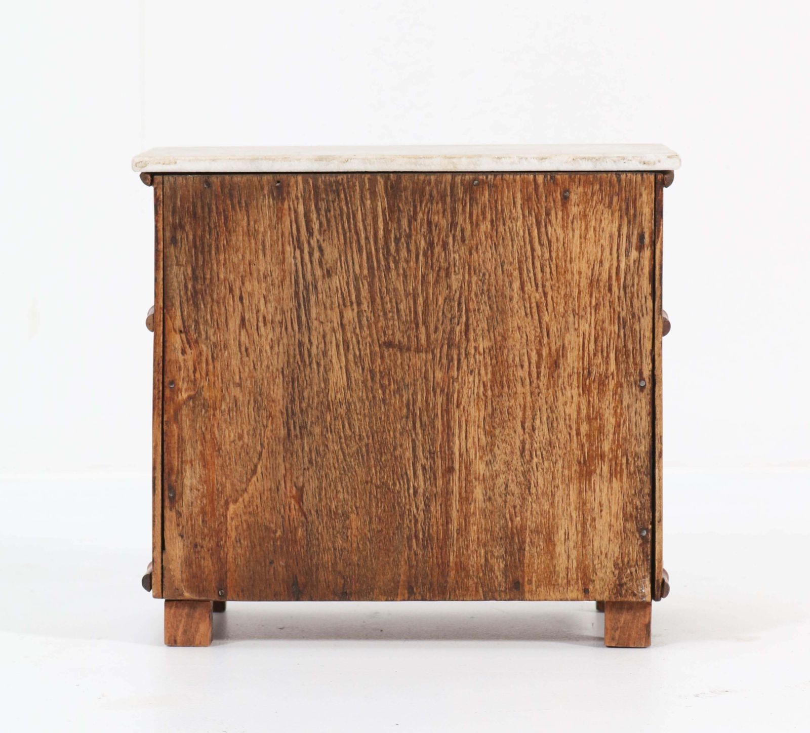 Pine French Faux Bamboo Miniature Chest Of Drawers With Marble Top, 1920s photo vintage