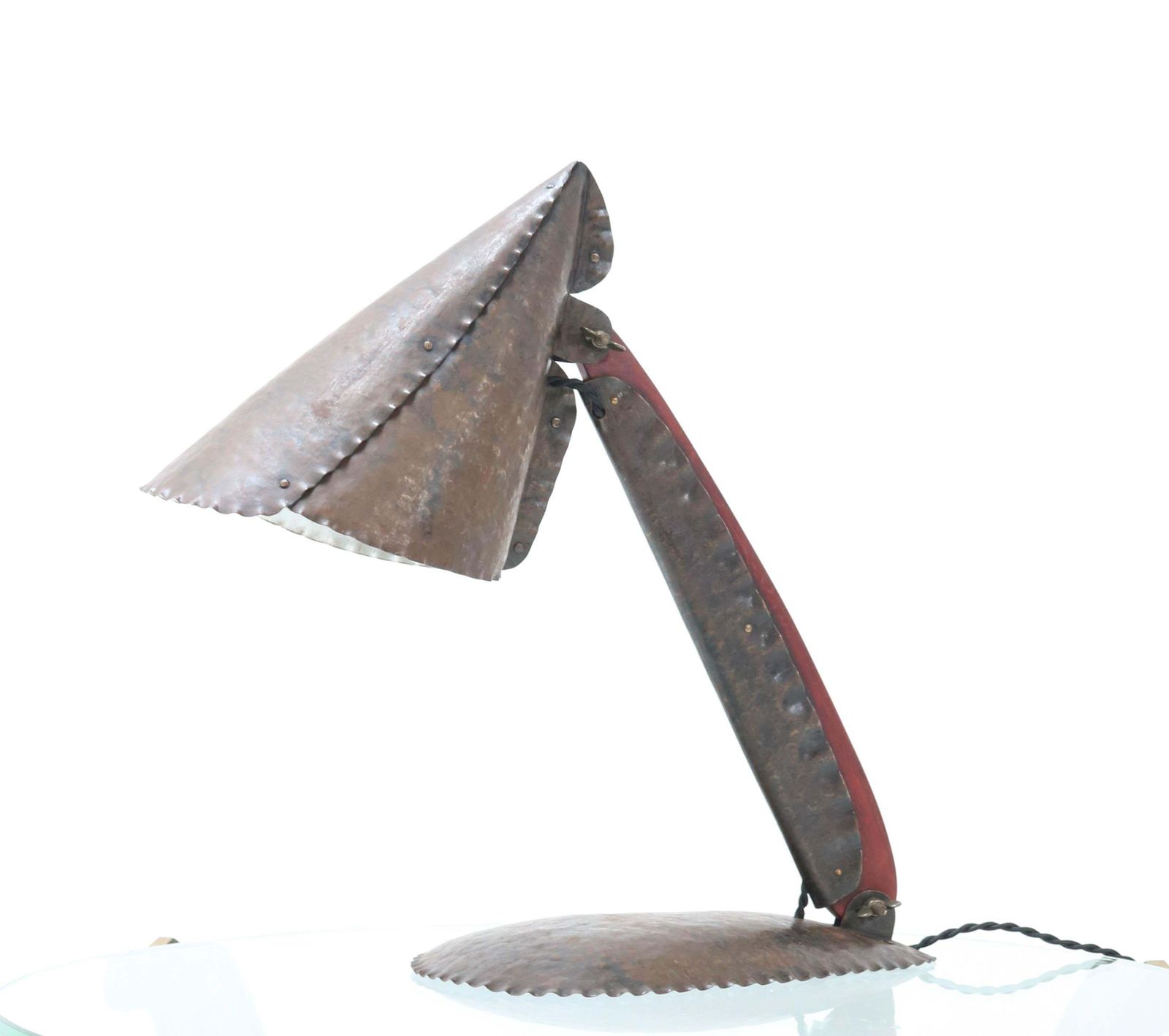 Hammered Metal Art Deco Amsterdam School Table Lamp By Johan Verhey, 1930s photo for sale