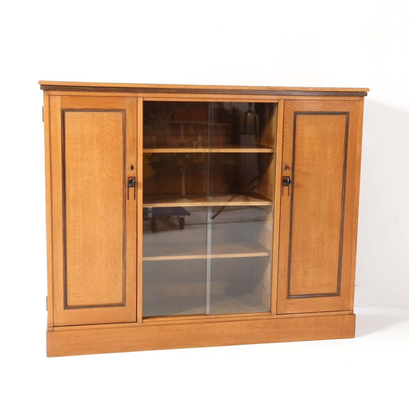 Art Deco Modernist Oak Bookcase With Glass Sliding Doors, 1920s photo 2095.0