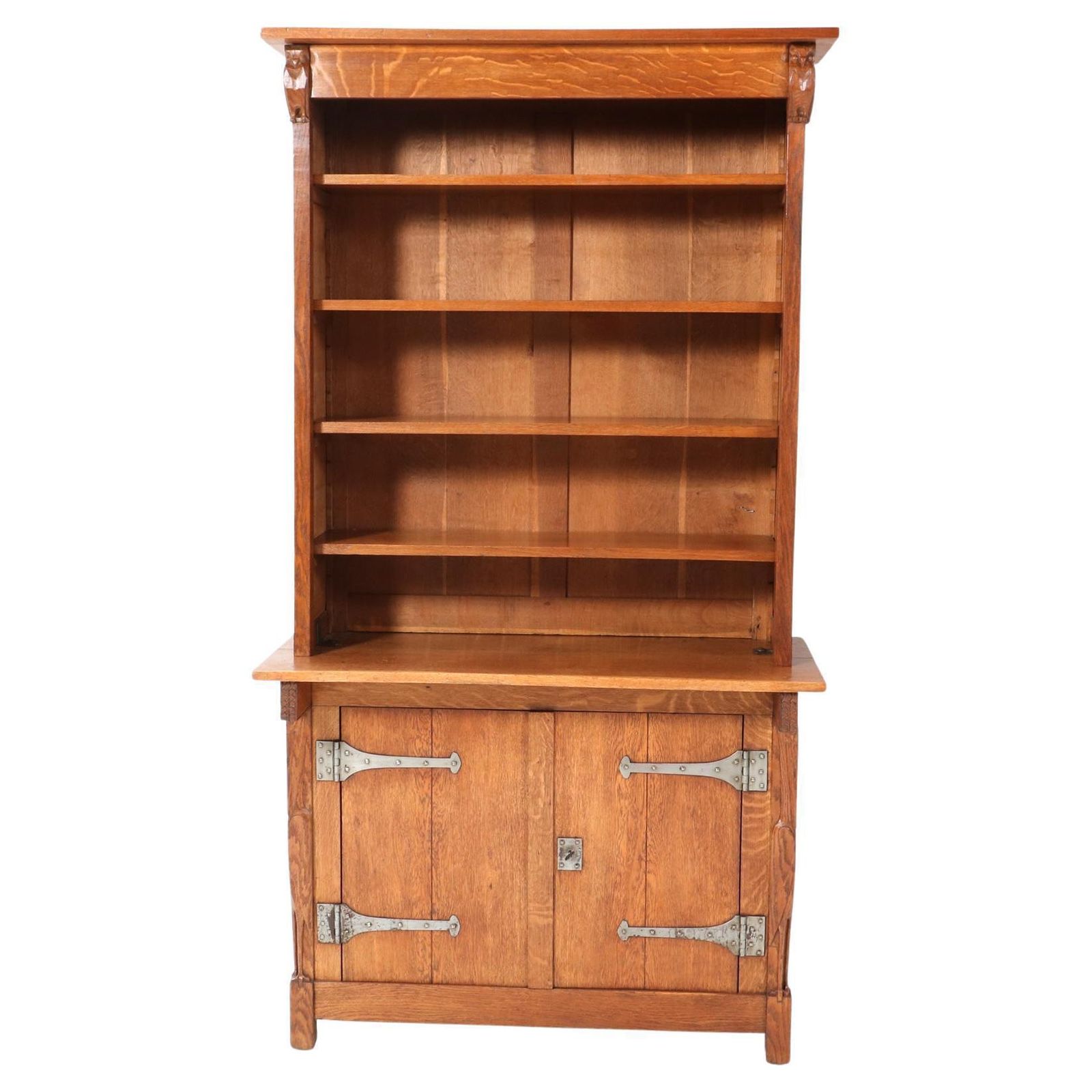 Oak Arts & Crafts Two Piece Bookcase By Alexander J. Kropholler, 1890s
