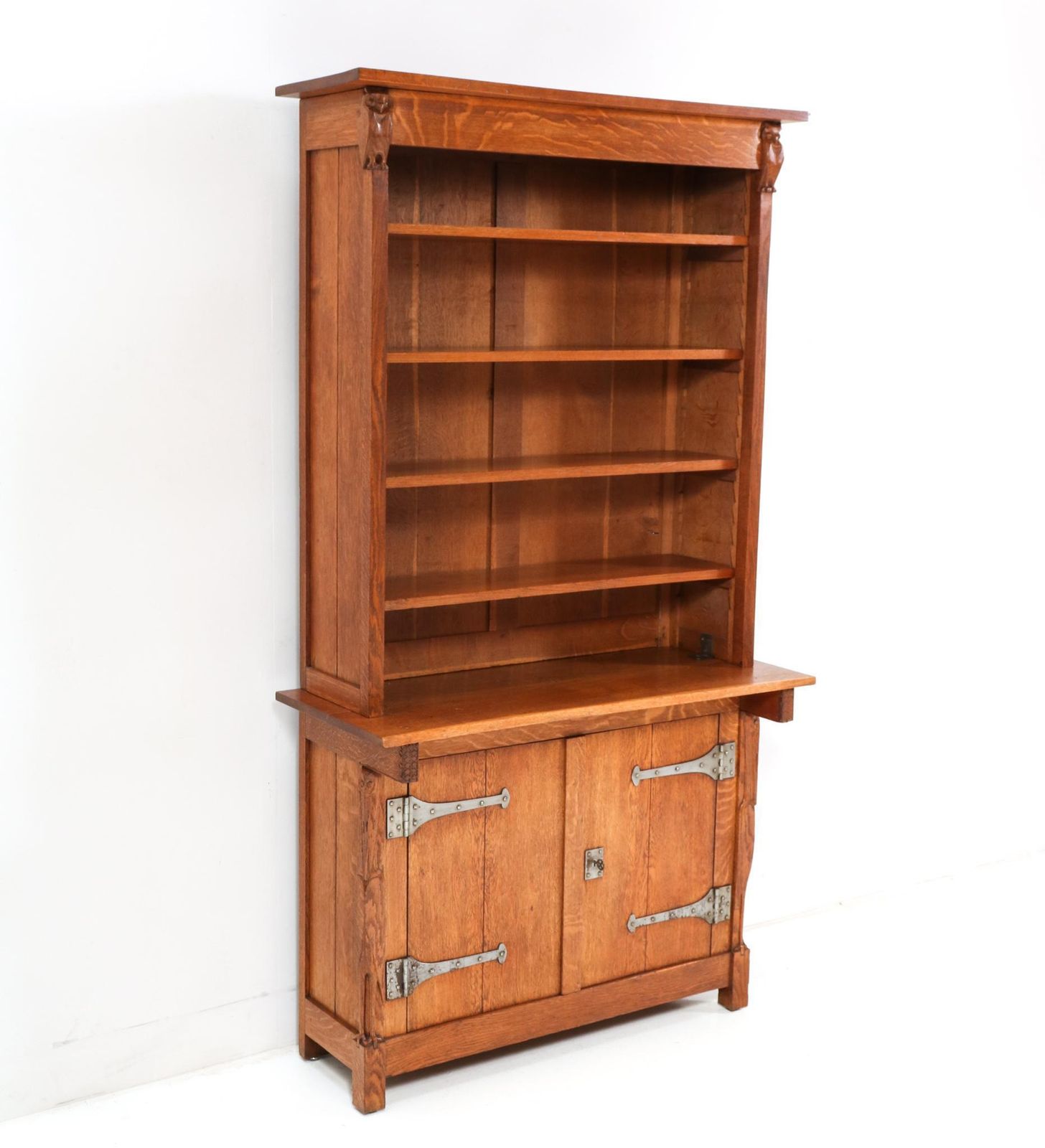 Oak Arts & Crafts Two Piece Bookcase By Alexander J. Kropholler, 1890s photo furniture