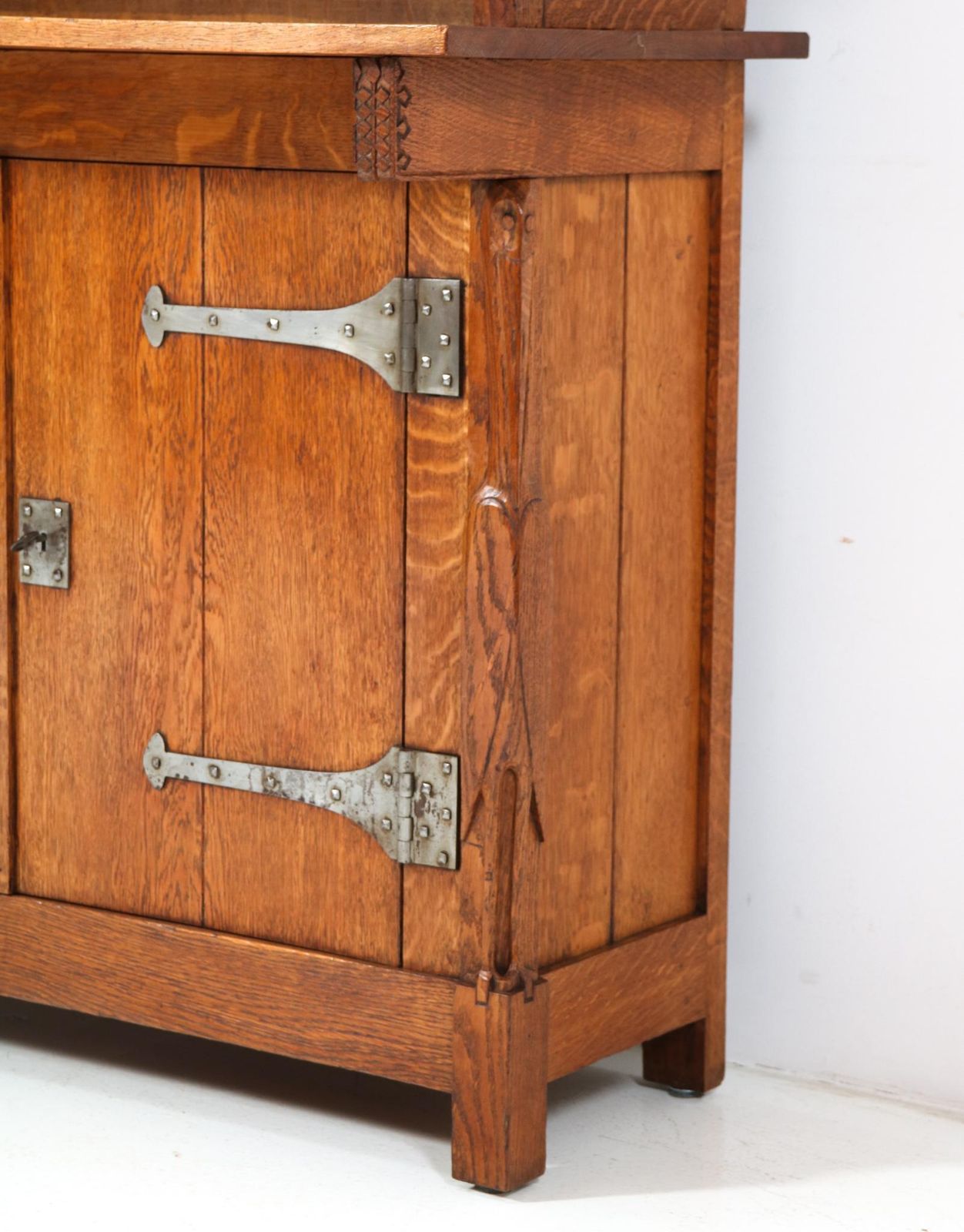 Furniture Oak Arts & Crafts Two Piece Bookcase By Alexander J. Kropholler, 1890s photo