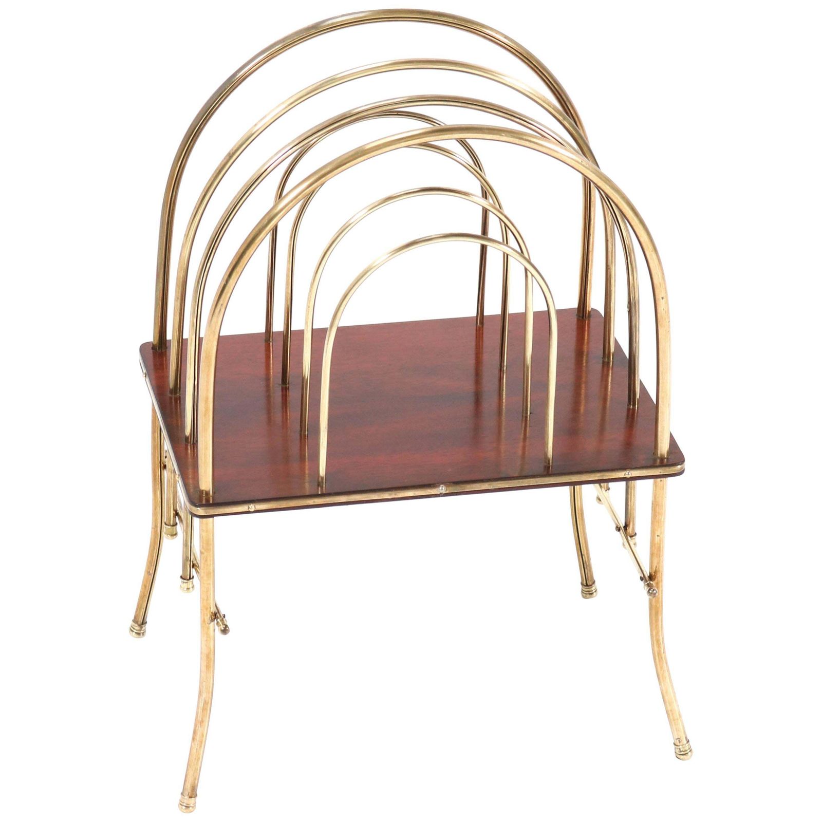 French Brass And Mahogany Art Nouveau Magazine Rack, 1900s