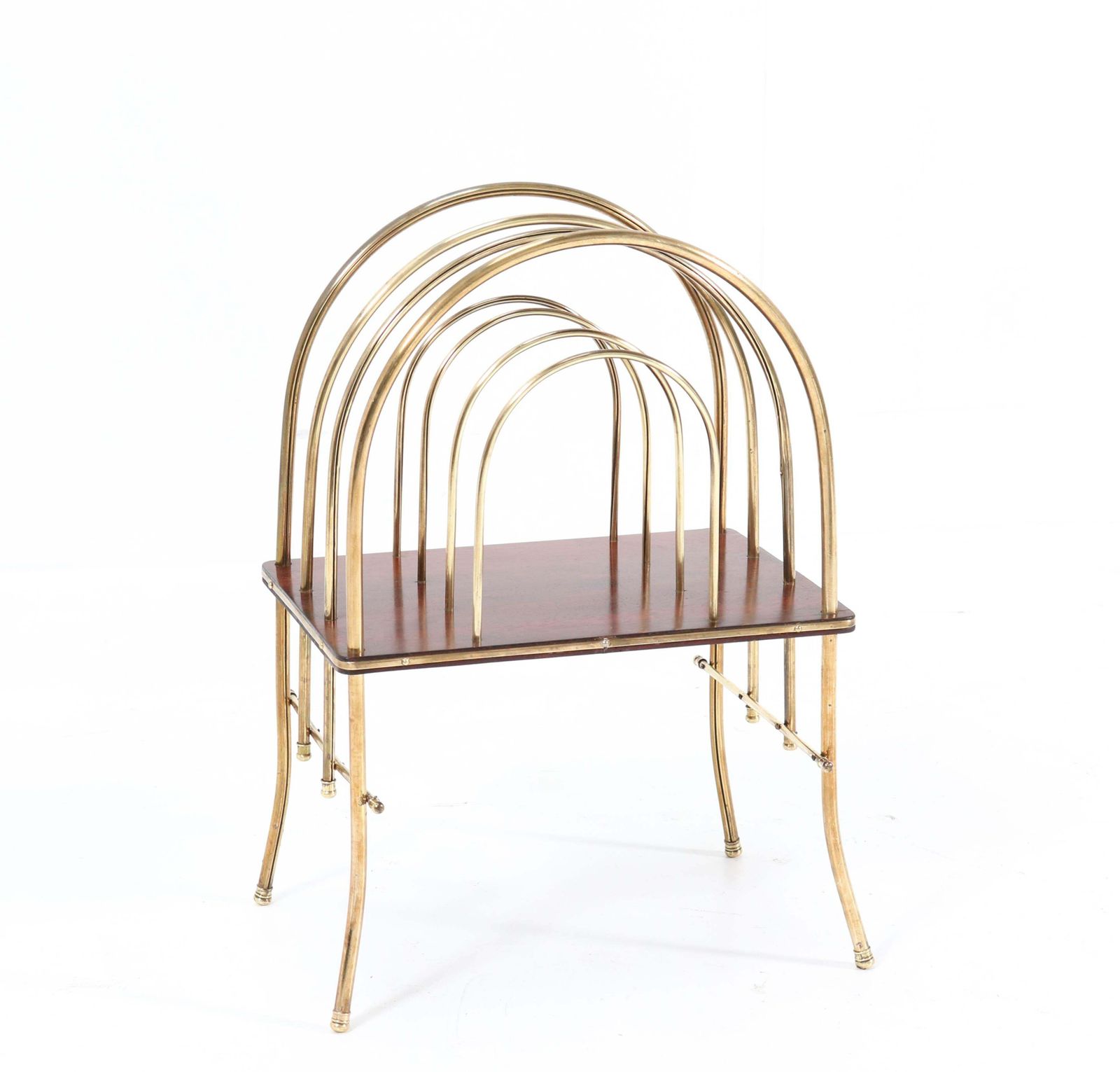 French Brass And Mahogany Art Nouveau Magazine Rack, 1900s photo furniture