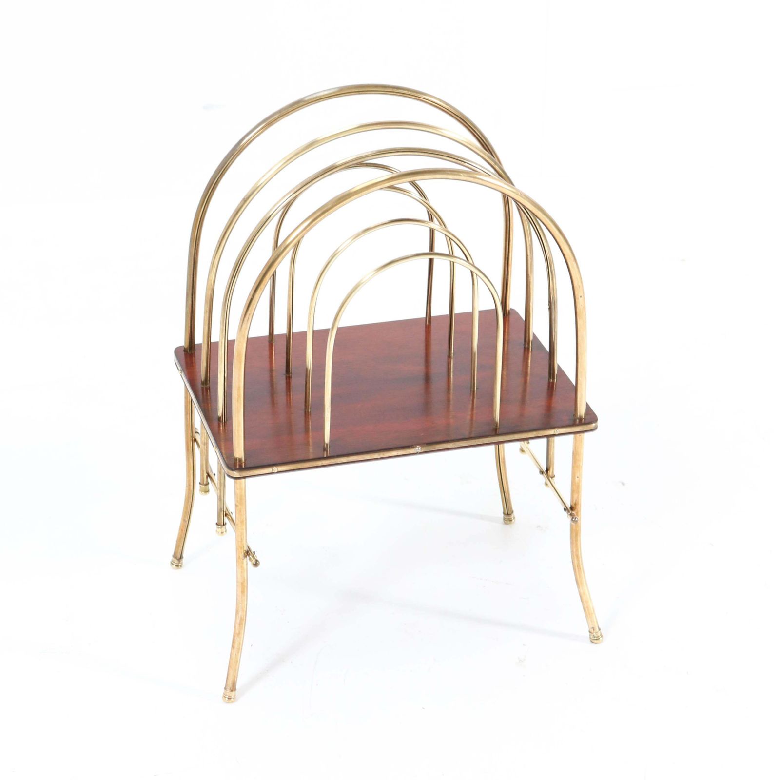 French Brass And Mahogany Art Nouveau Magazine Rack, 1900s photo for sale