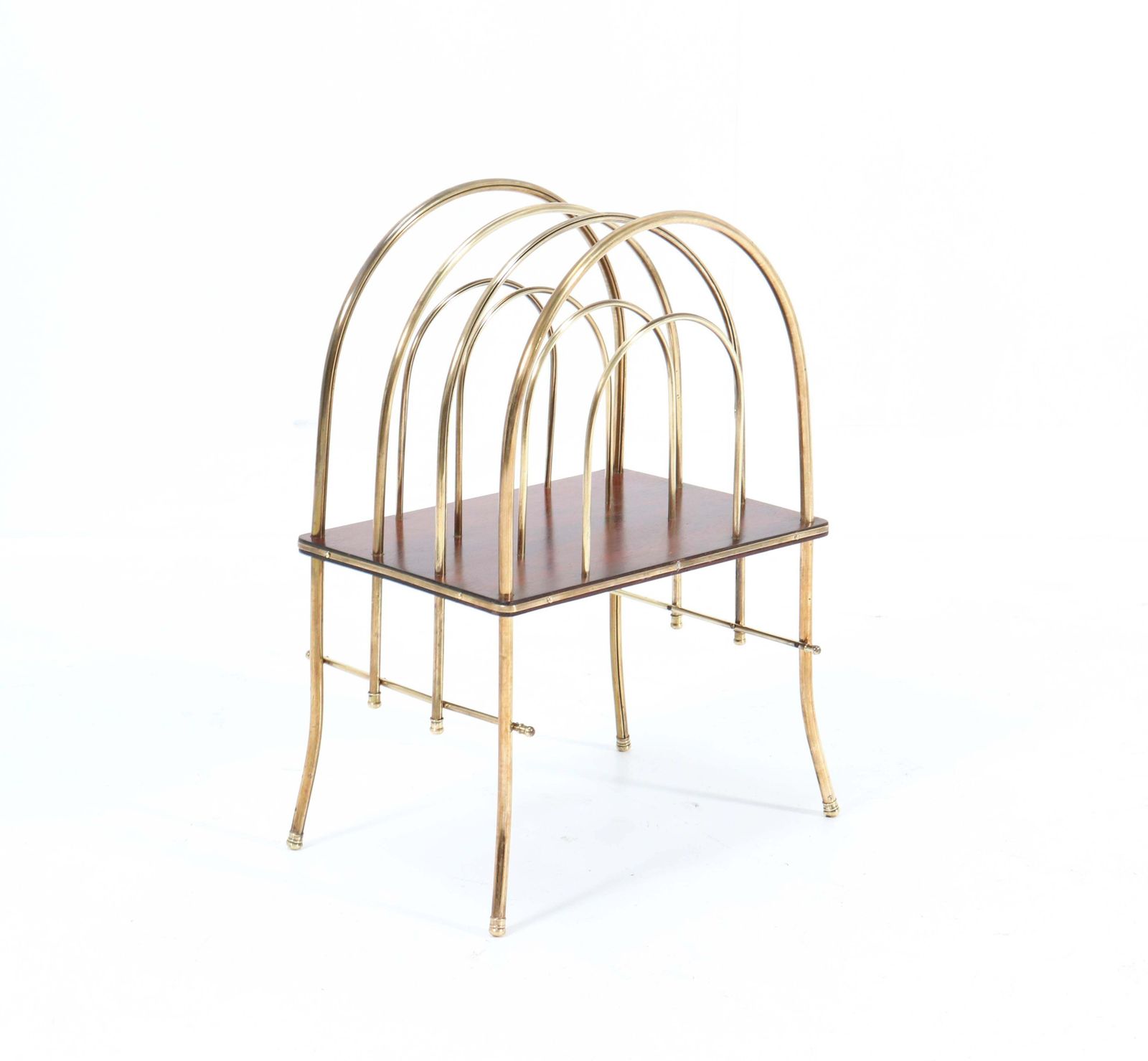 French Brass And Mahogany Art Nouveau Magazine Rack, 1900s photo Home Decor