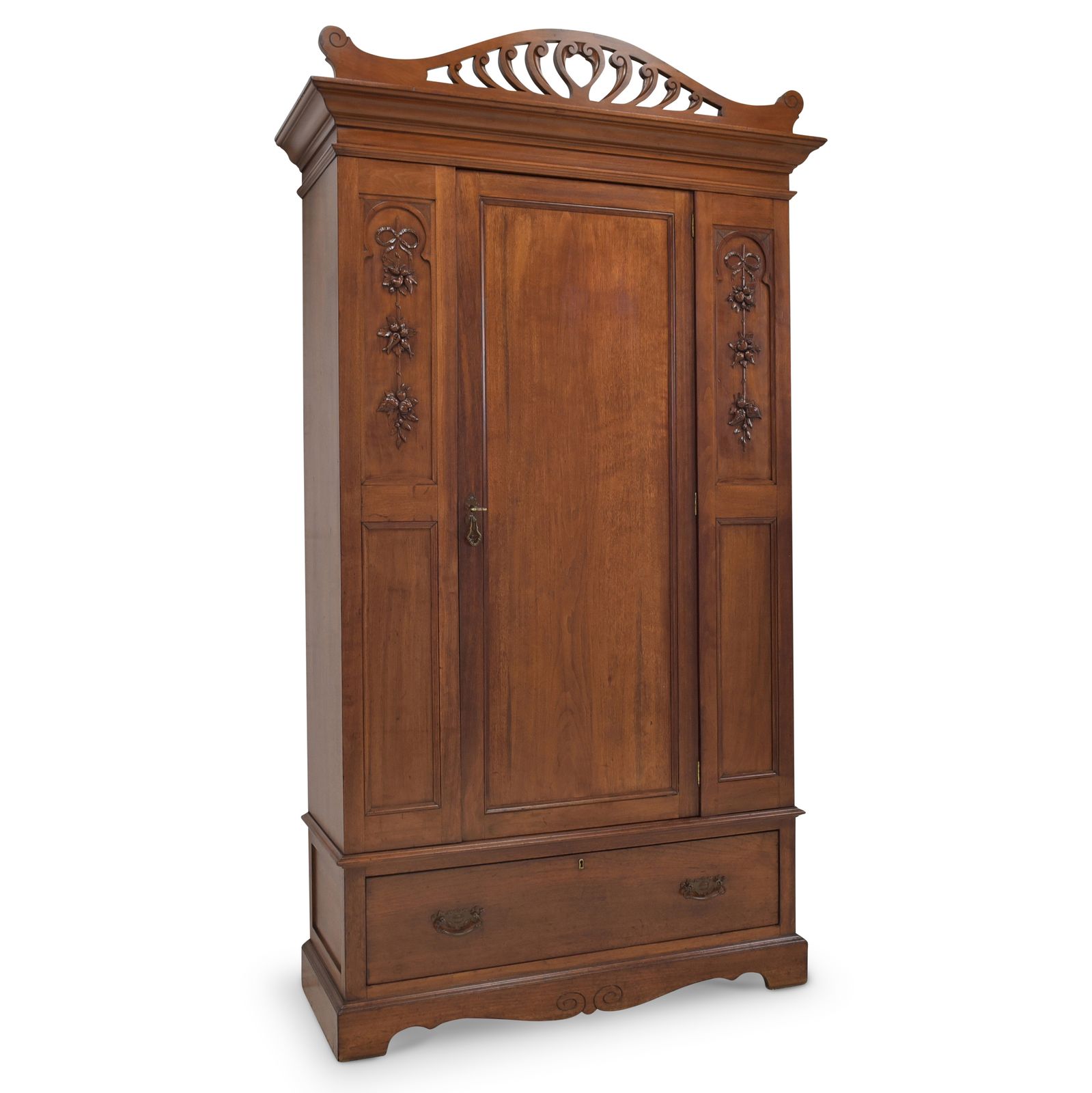 Antique! Single Door Wardrobe Restored Art Nouveau Walnut Hall Cupboard