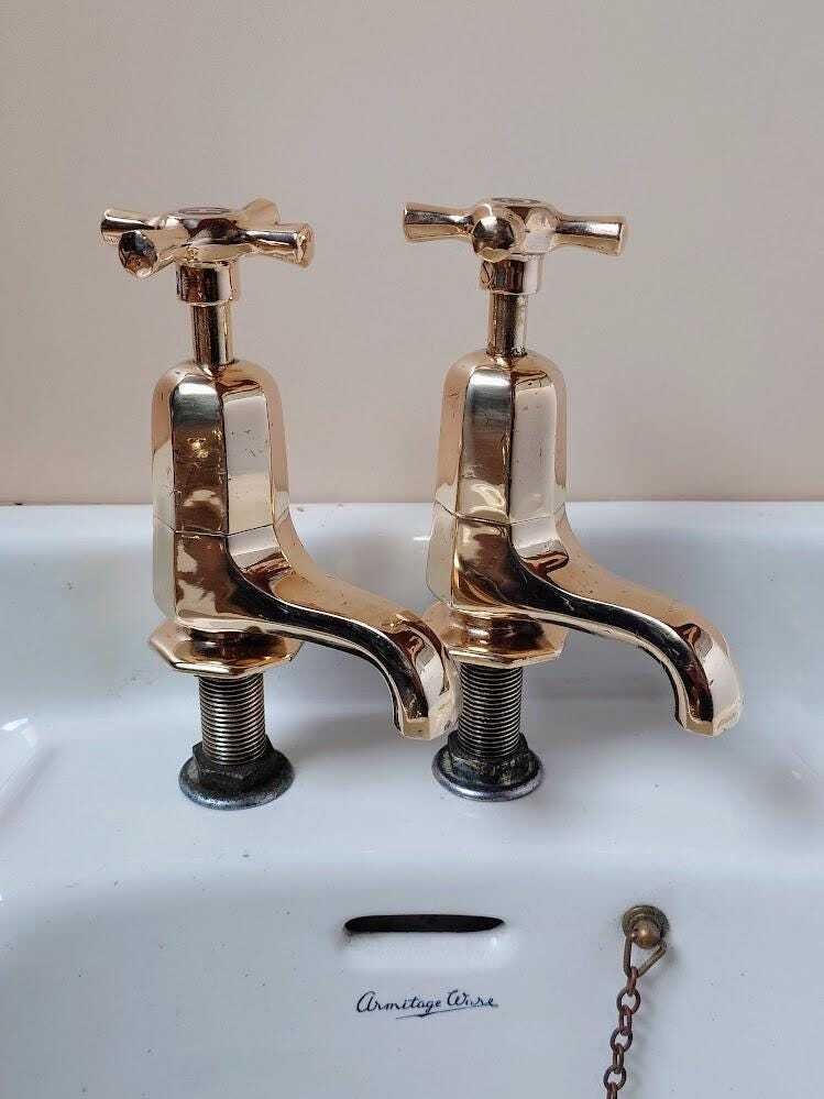 Original Art Deco Basin Taps, Polished Brass Taps, Antique Sink Faucets, Antique Bathroom Sink Taps, Overhauled And Ready To Fit photo furniture