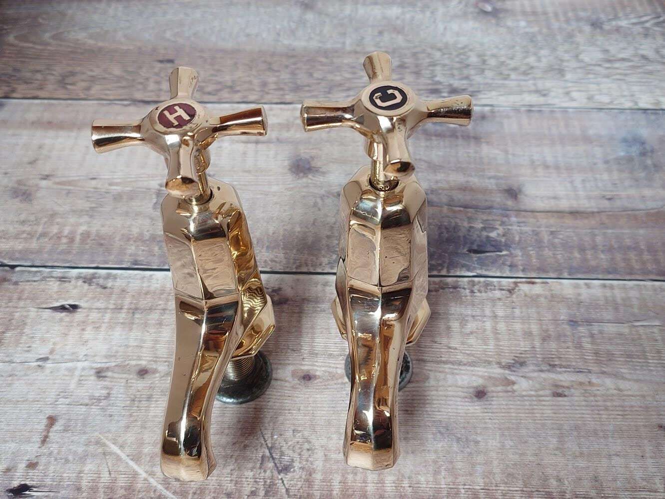 Original Art Deco Basin Taps, Polished Brass Taps, Antique Sink Faucets, Antique Bathroom Sink Taps, Overhauled And Ready To Fit photo Home Decor