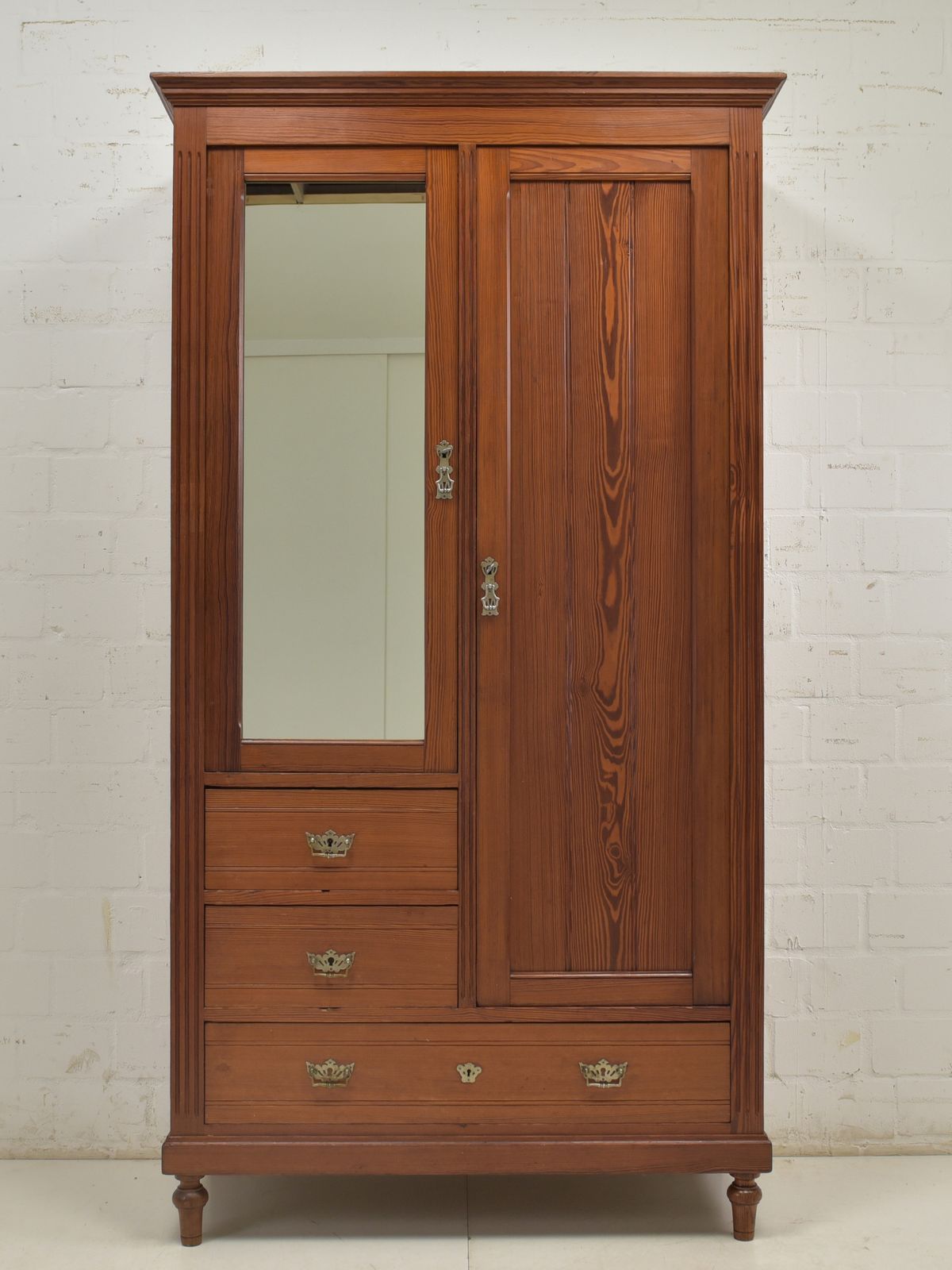 Antique! Narrow Hall Cupboard Restored Art Nouveau Pitch Pine Wardrobe photo furniture