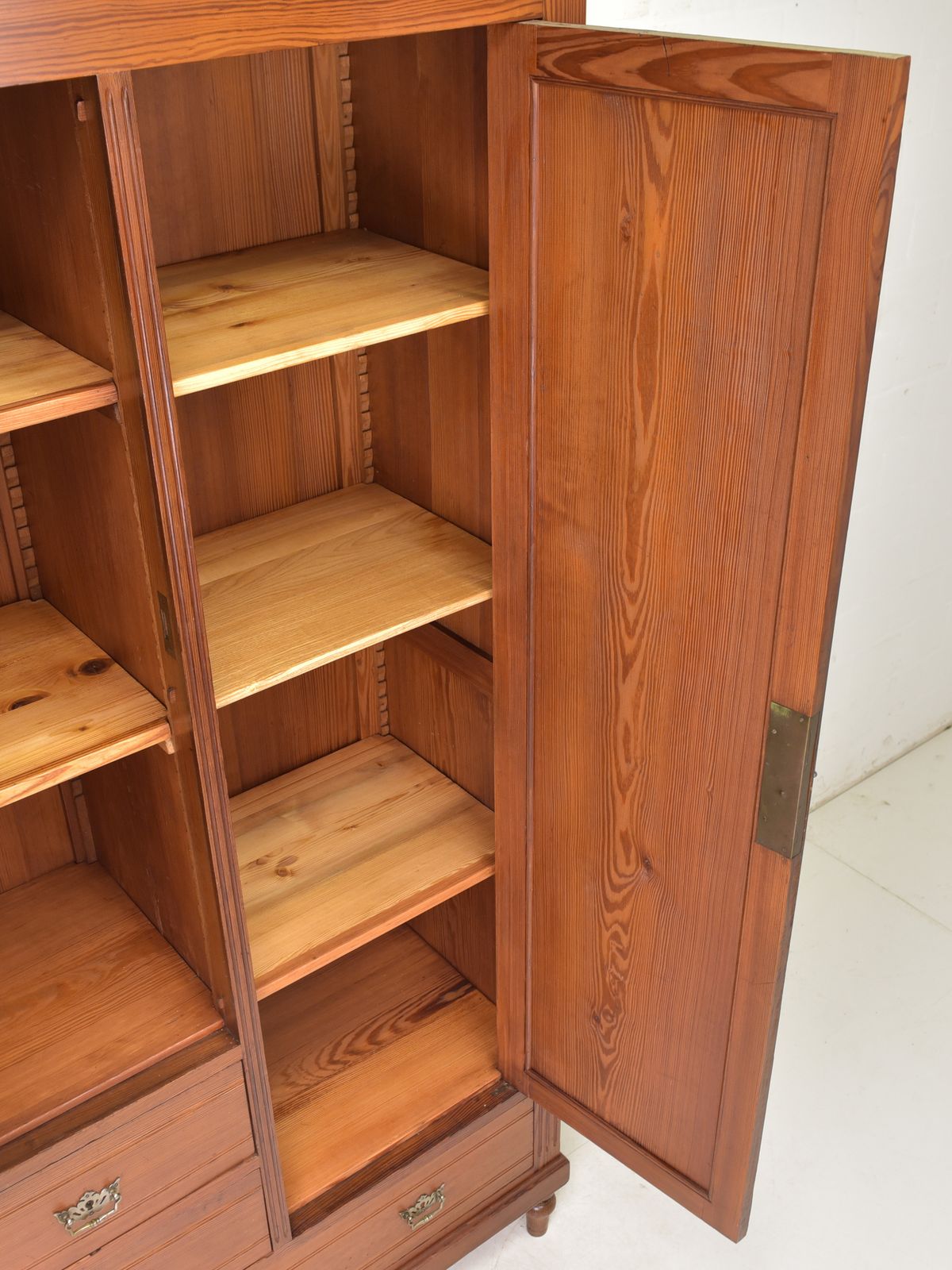 Antique! Narrow Hall Cupboard Restored Art Nouveau Pitch Pine Wardrobe photo vinterior