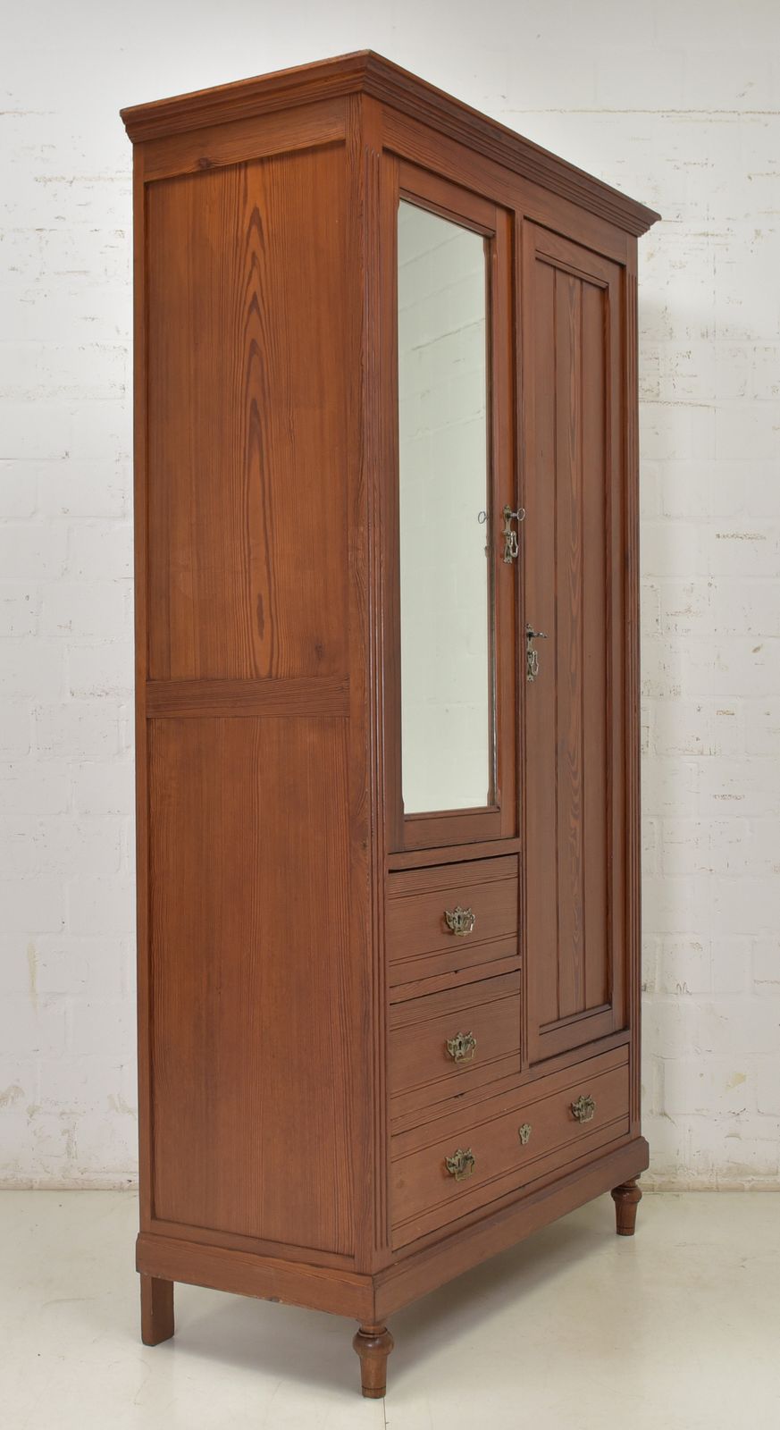 Furniture Antique! Narrow Hall Cupboard Restored Art Nouveau Pitch Pine Wardrobe photo