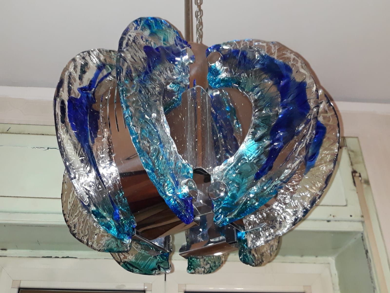 Vintage Blue Chandelier From Mazzega, 1970s photo vinterior