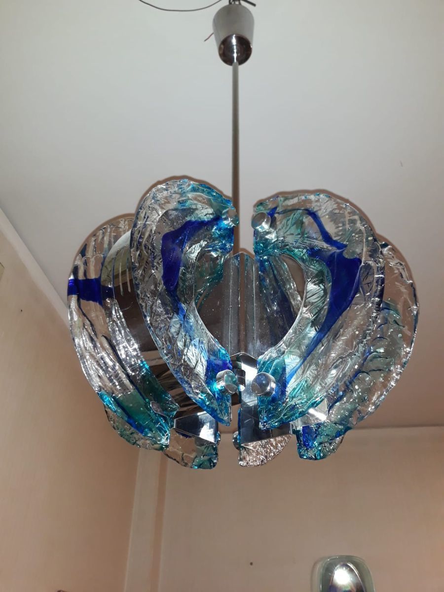 Lighting Vintage Blue Chandelier From Mazzega, 1970s photo