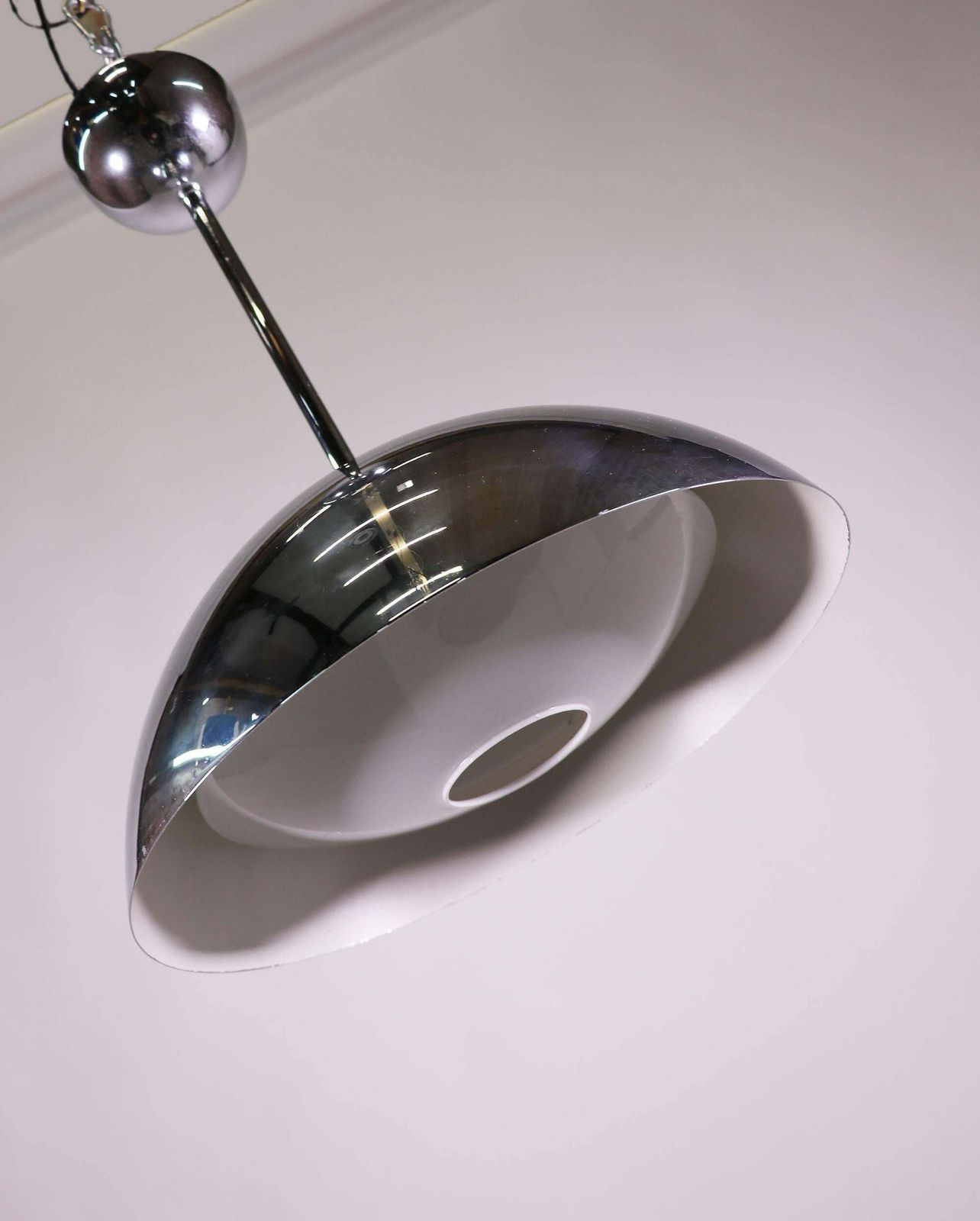 1970 Germany Limburg 'Dome' Pendant Light Glass & Chrome photo furniture