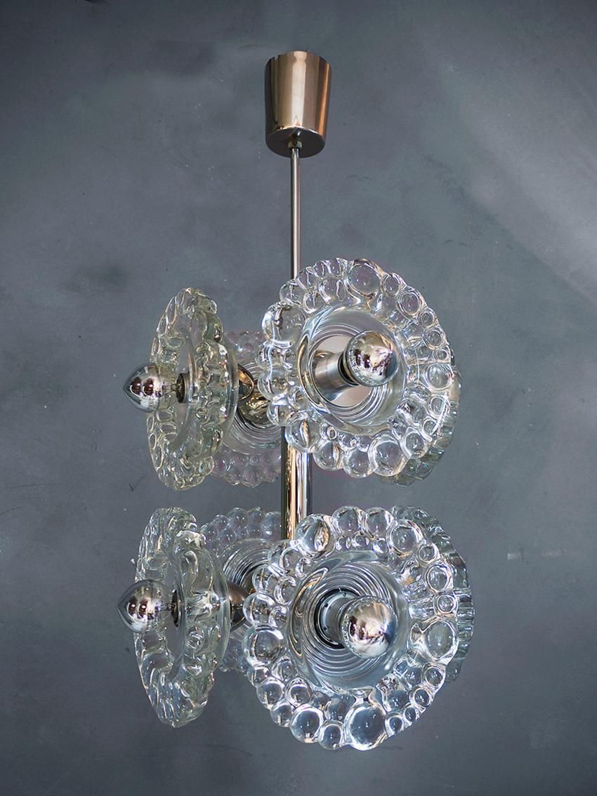 1960 Germany Peill & Putzler Sputnik Water Drop Chandelier Murano Glass & Chrome photo vintage