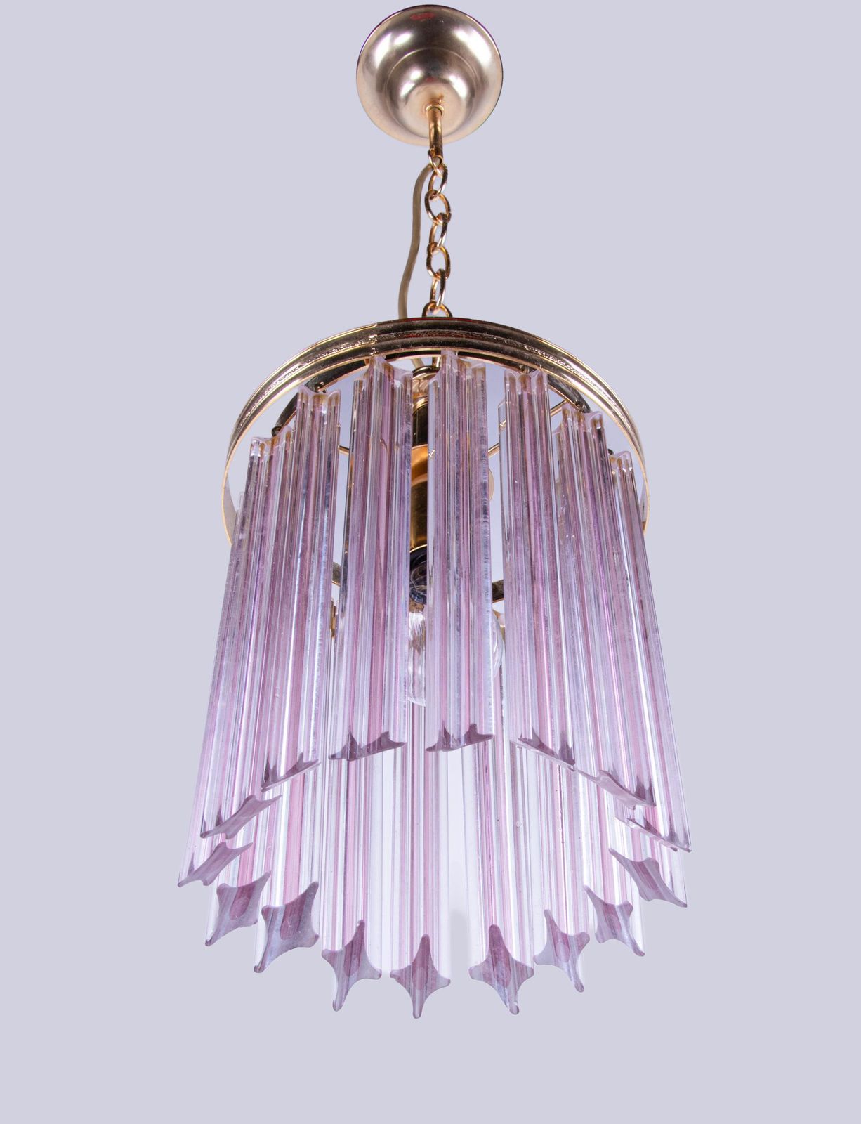 Quadriedri Pink Murano Glass Prism & Brass Pendant Chandelier, Venini Italy 1970 photo furniture