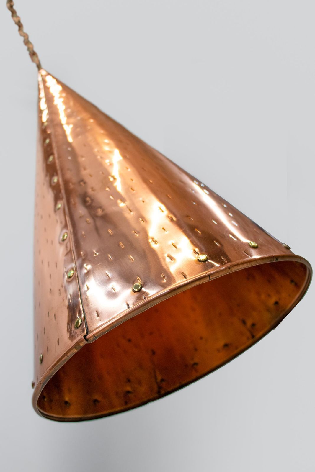 Pair Of Danish Hammered Copper Cone Pendant Lamps By E.S Horn Aalestrup, 1950s photo for sale