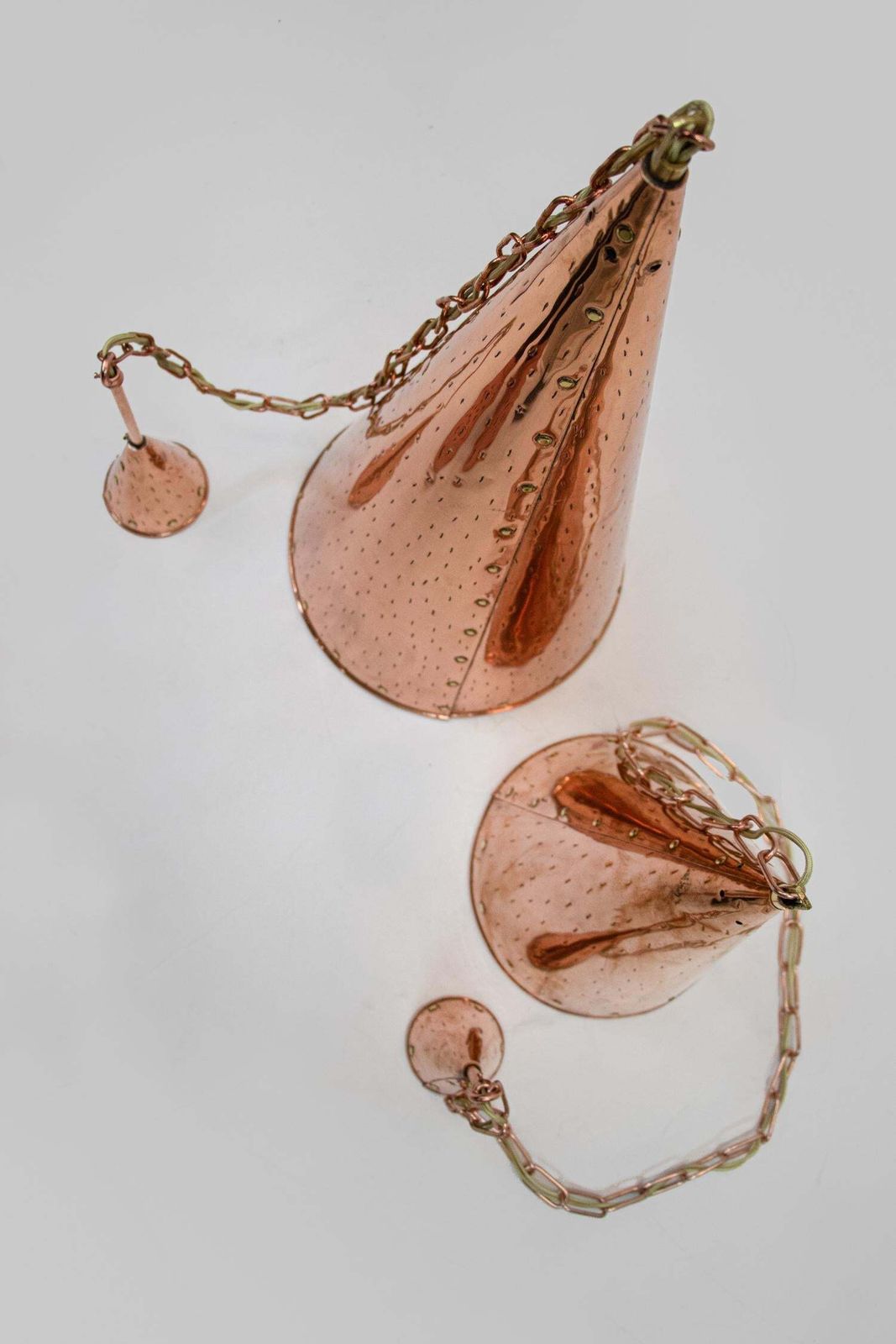 Pair Of Danish Hammered Copper Cone Pendant Lamps By E.S Horn Aalestrup, 1950s photo 1353.0