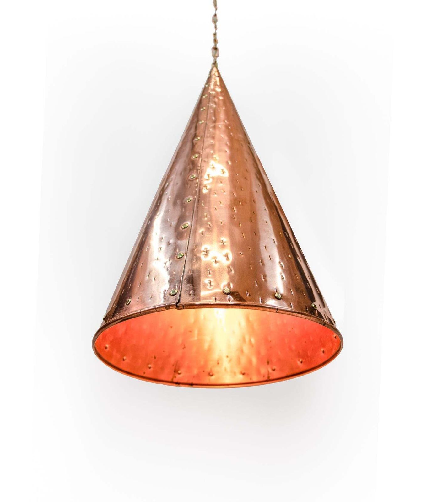 Pair Of Danish Hammered Copper Cone Pendant Lamps By E.S Horn Aalestrup, 1950s photo buy