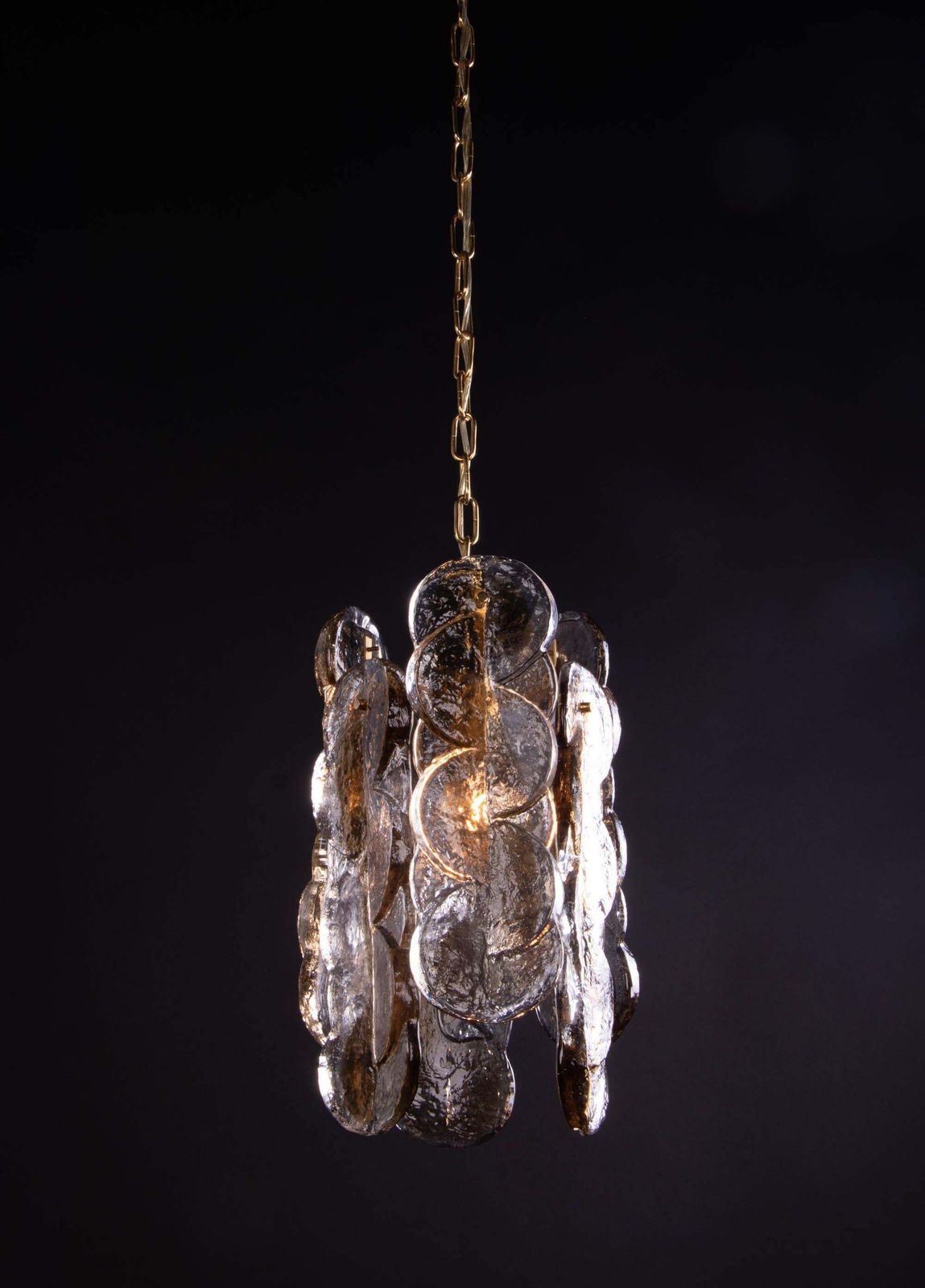 1960 Kalmar Swirl 'Citrus' Pendant Lamp Amber Murano Glass & Brass photo Lighting