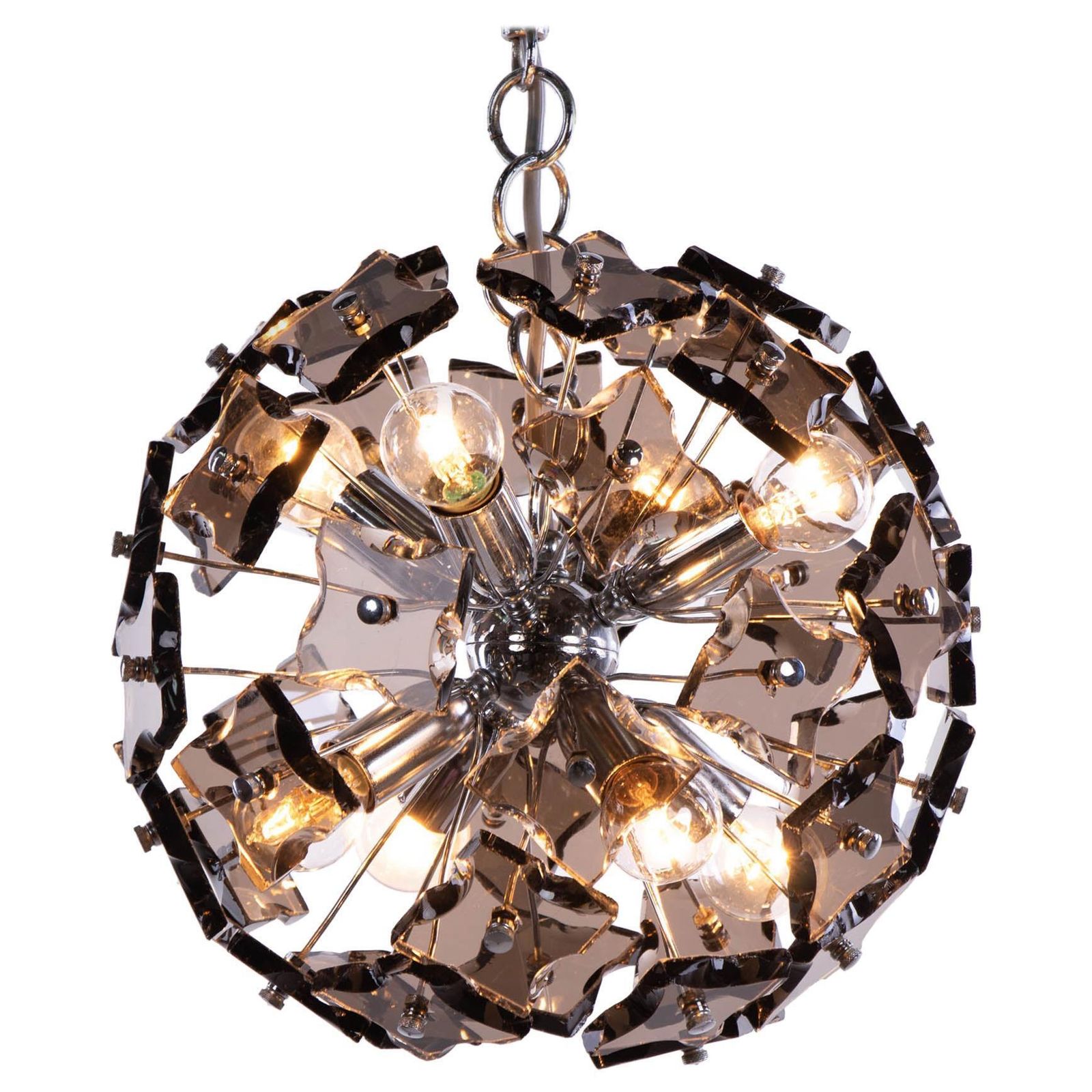 1 (Of 2) 1960 Italy Fontana Arte Sputnik Chandelier Smoked Murano Glass & Chrome
