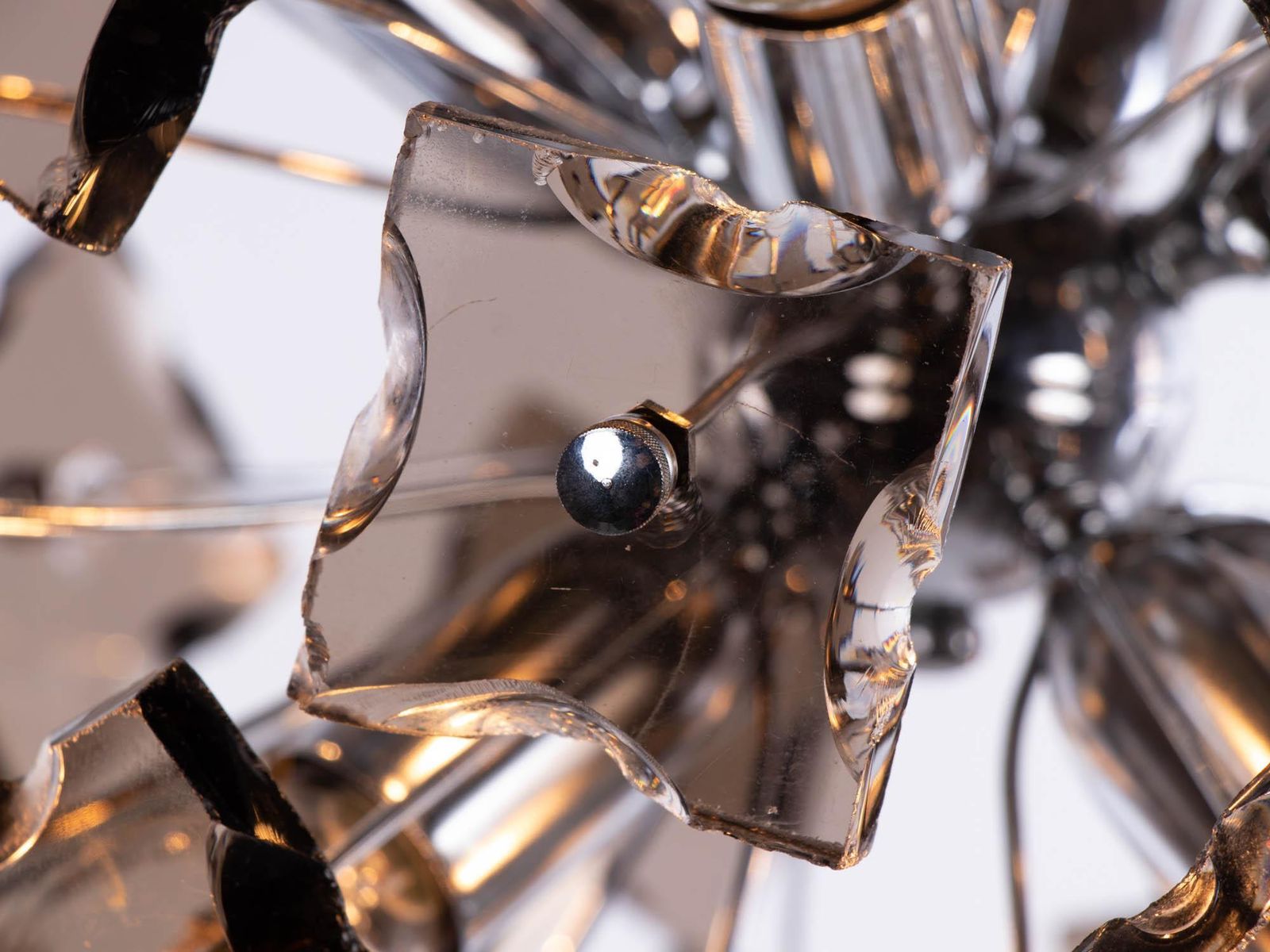 1 (Of 2) 1960 Italy Fontana Arte Sputnik Chandelier Smoked Murano Glass & Chrome photo for sale