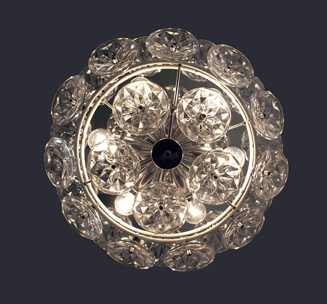 photo for sale Orbit Sputnik Chandelier Glass & Chrome By Veb Lighting Hellerau, Germany 1960s
