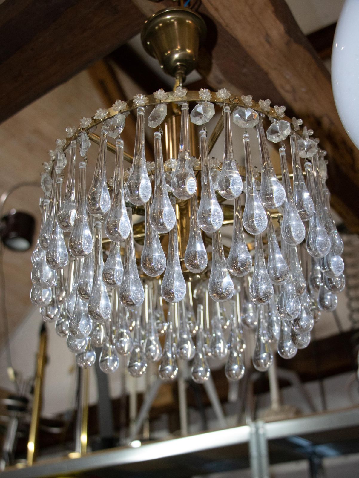 Lighting Vintage Teardrop Chandelier Crystal Glass & Brass, 1960s photo