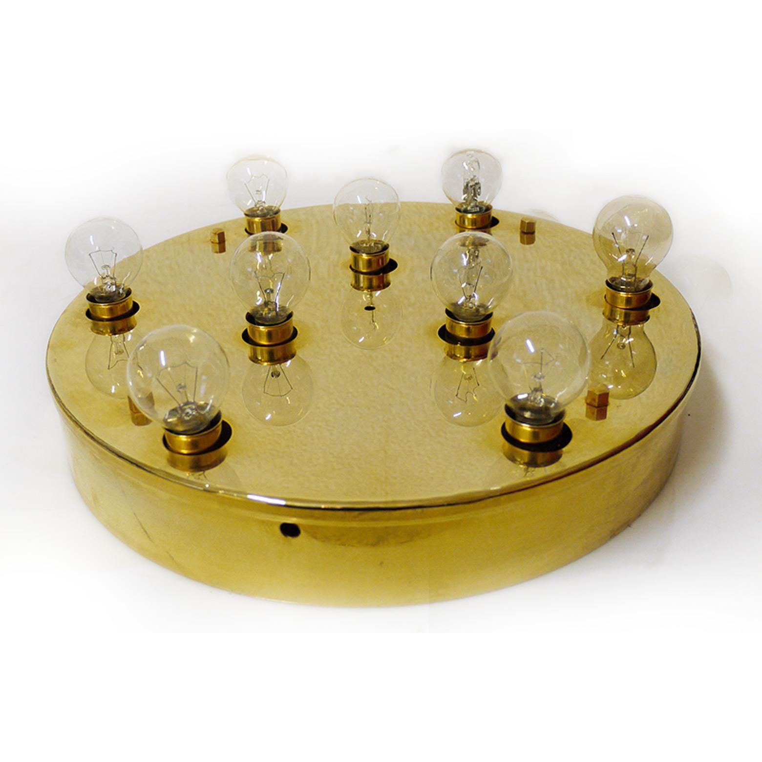 photo furniture 1960 Germany Kinkeldey Large Flush Mount Chandelier Gold Plated Brass & Crystal