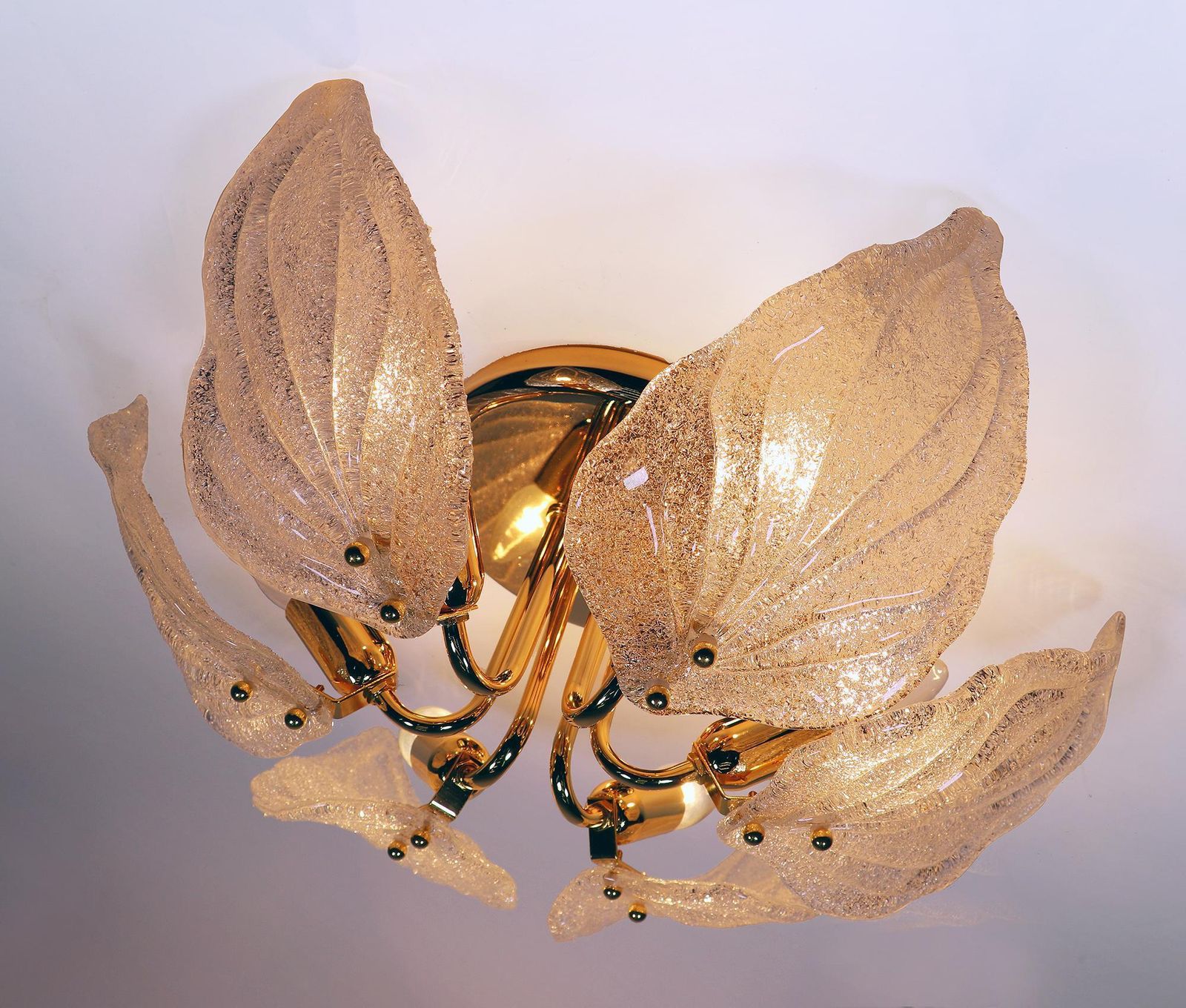 1 'Of 2' Leaf Flush Mount Chandelier Murano Glass & Brass By Novaresi Italy 1970 photo 1895.0