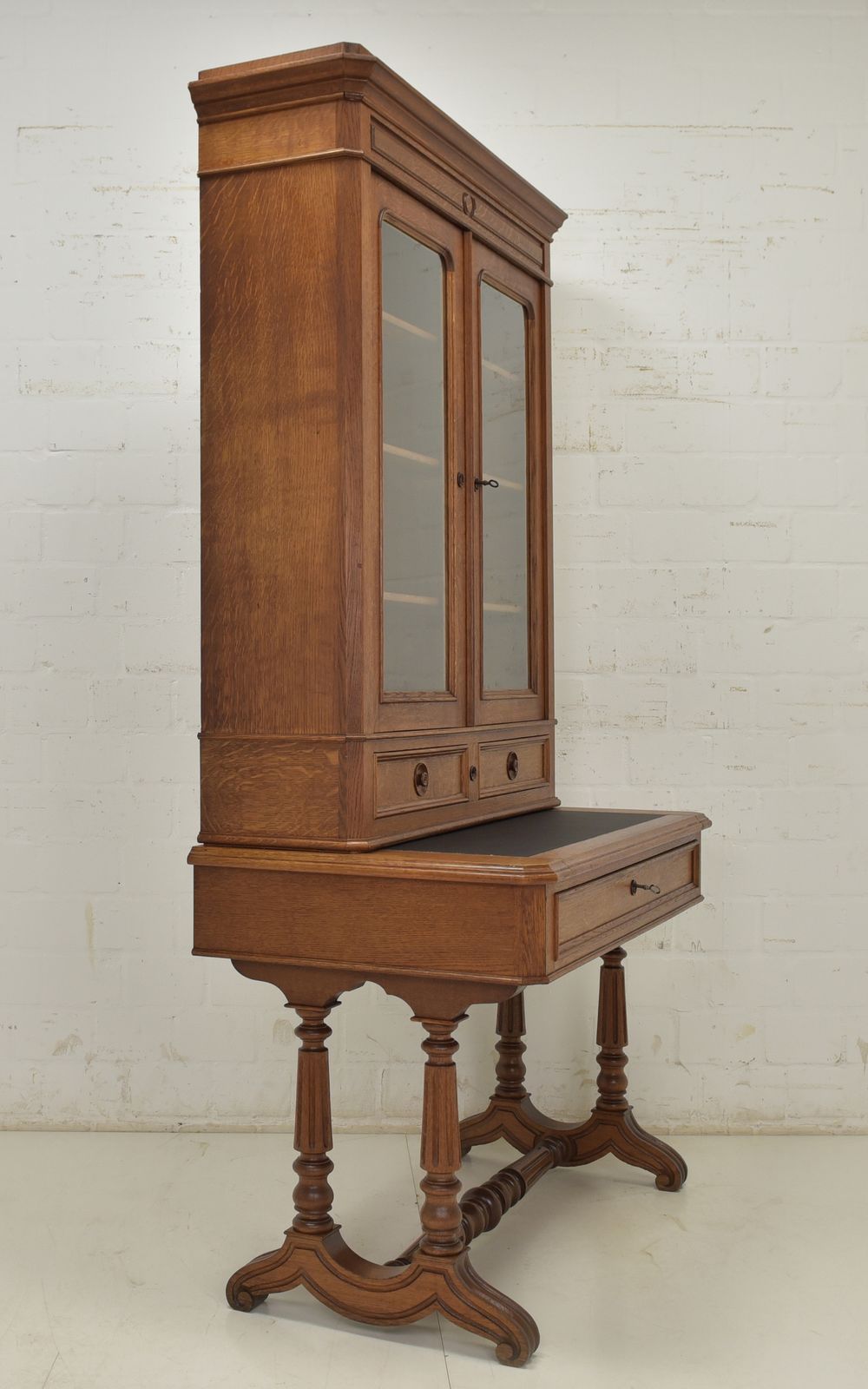 Furniture Antique! Secretary With Display Cabinet, Restored Oak Desk, Bookcase photo