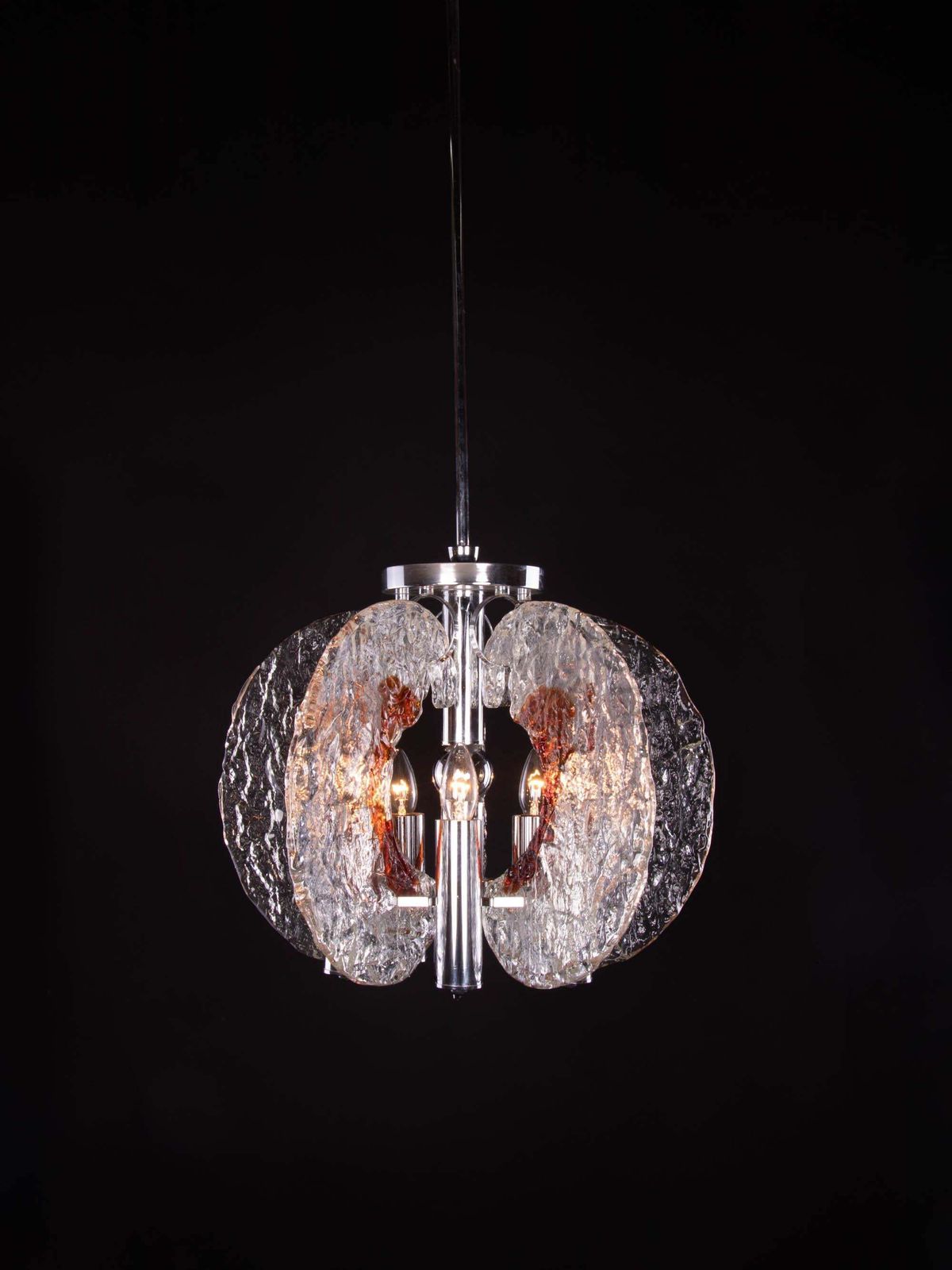 1960 Italy Mazzega Pendant Lamp Murano Glass & Chrome By Carlo Nason photo vintage