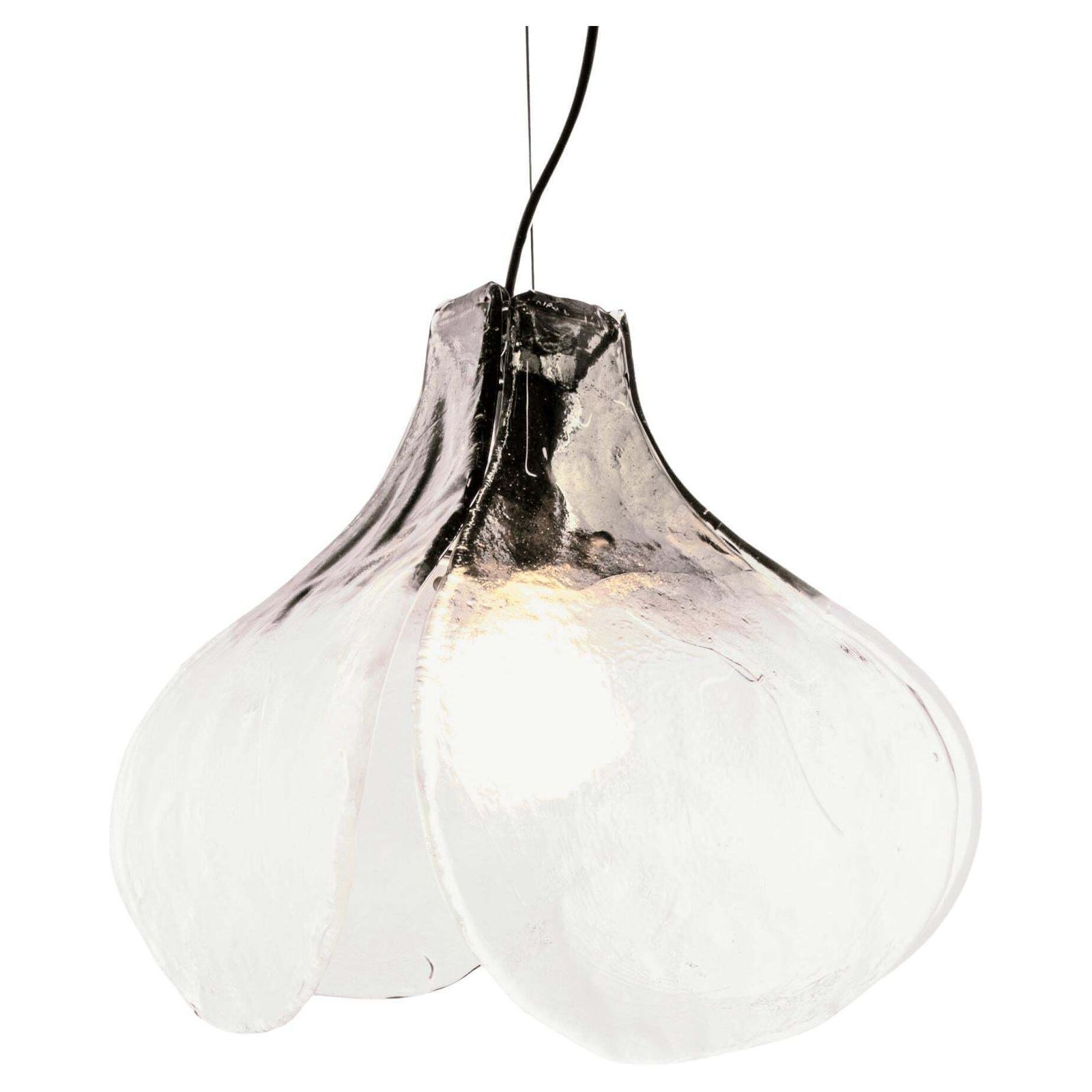 1 'Of 3' Mazzega Tulip Pendant Lamp Amber & Clear Murano Glass Carlo Nason Italy